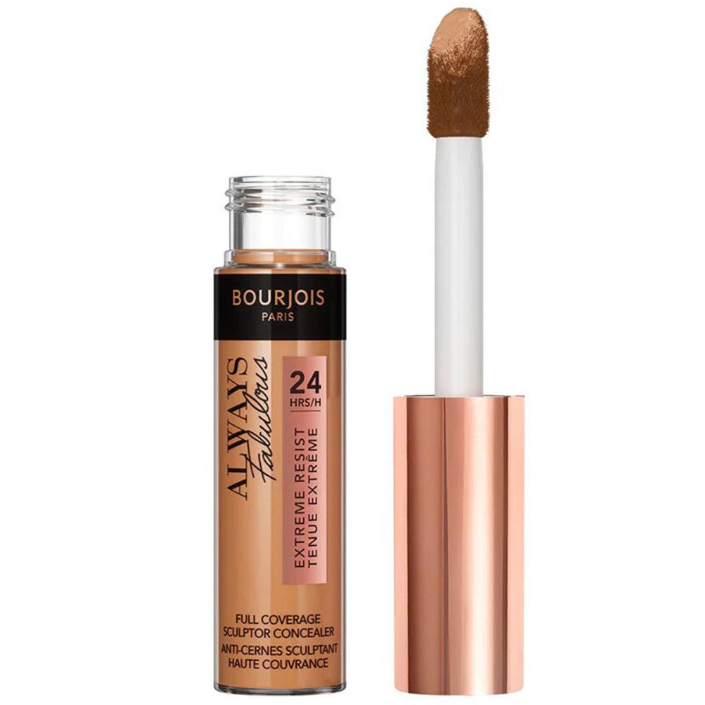 Concealer-Tube mit geöffnetem Deckel und Applikator. Aufschrift: Always Fabulous, 24H, Extreme Resist. Farbton: 400 Goldbeige.
