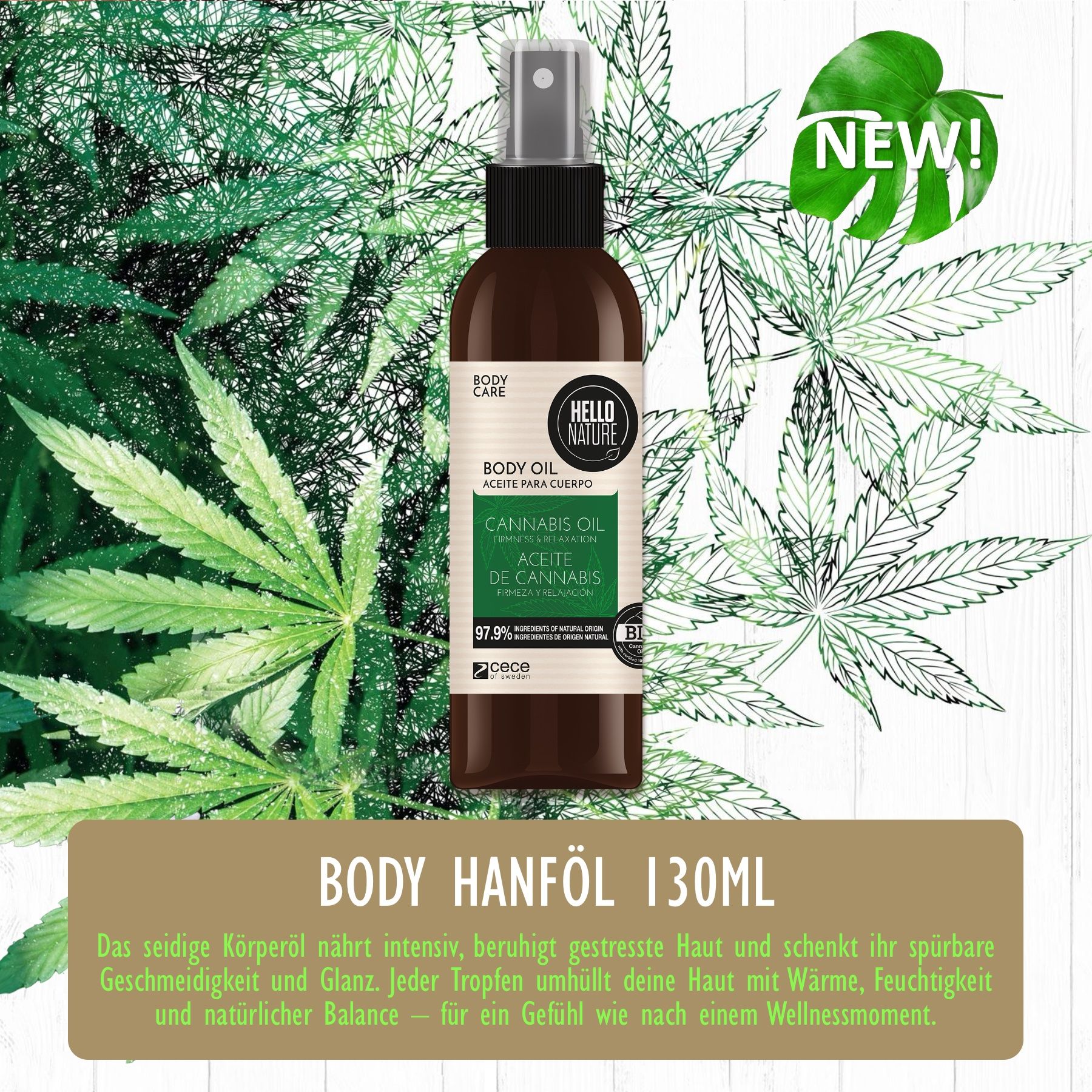 Hello Nature Gesicht Body Öl Hanf Cannabis für Körperpflege