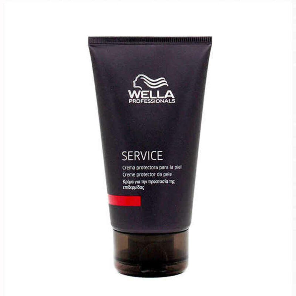 Dunkle Tube mit schwarzem Deckel. Aufschrift: Wella Professionals, SERVICE, Creme protectora para la piel.