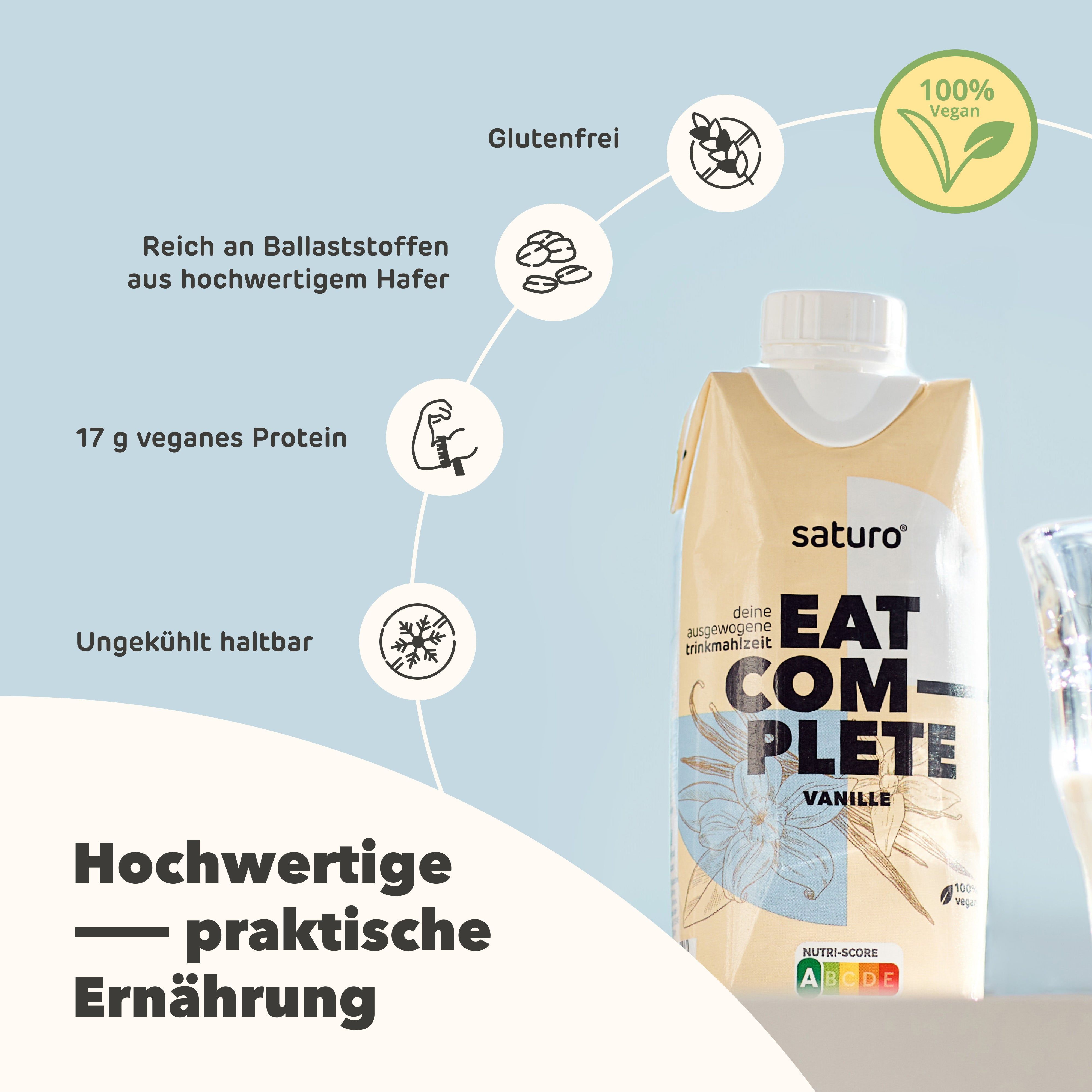 Saturo Trinknahrung Vegan Vanille | Astronautennahrung Mit Protein | Trinkmahlzeit Mit Nährstoffen