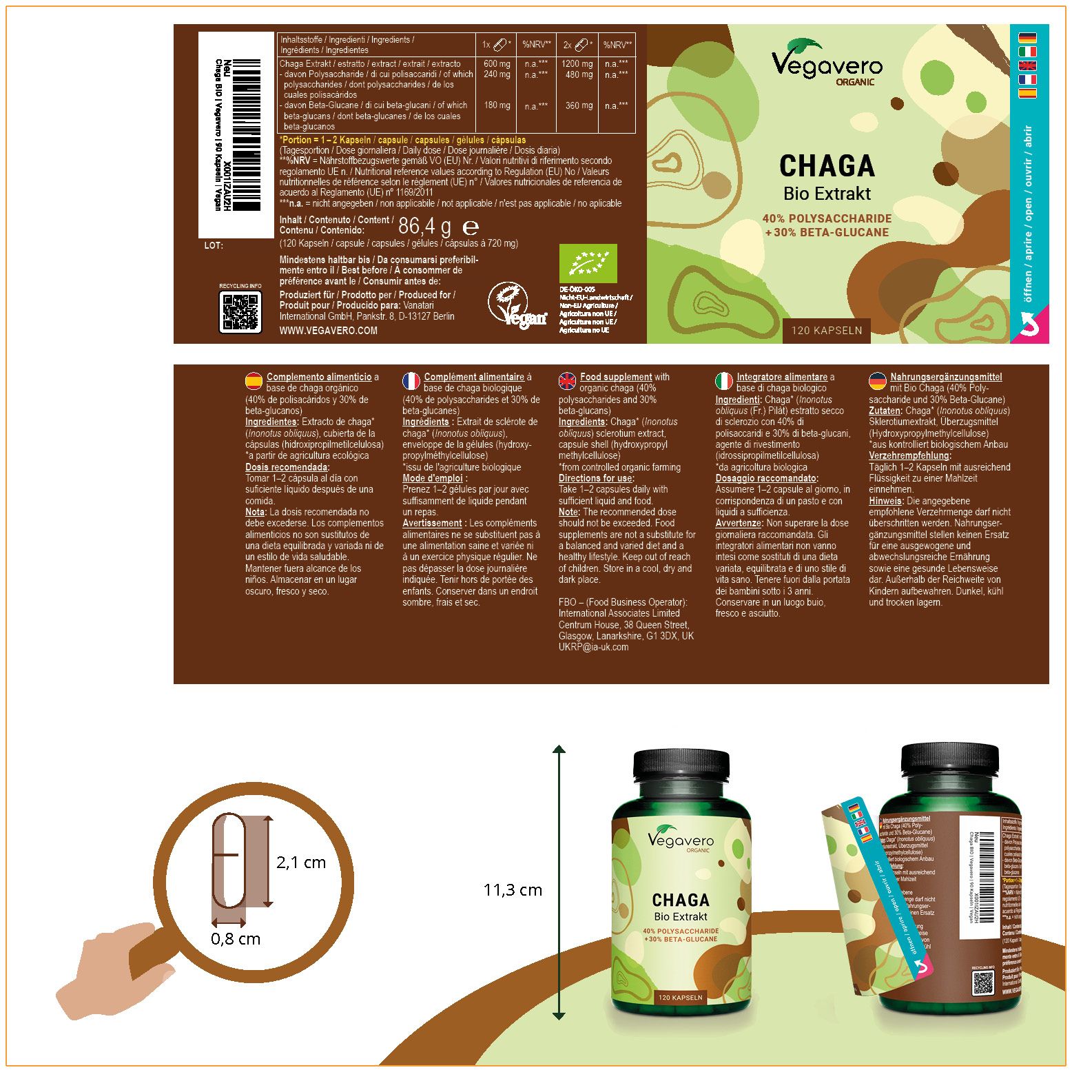 Produktverpackung mit Etiketten. Enthält Informationen zu Inhaltsstoffen und Nährwerten. Mit Bio-Zertifizierung.