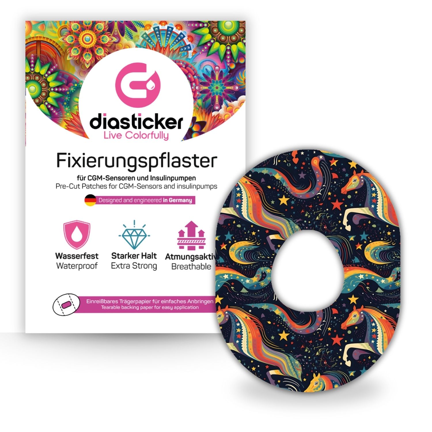 Diasticker® Dexcom G7 Fixiertapes 'Starlight Horses' 5 St