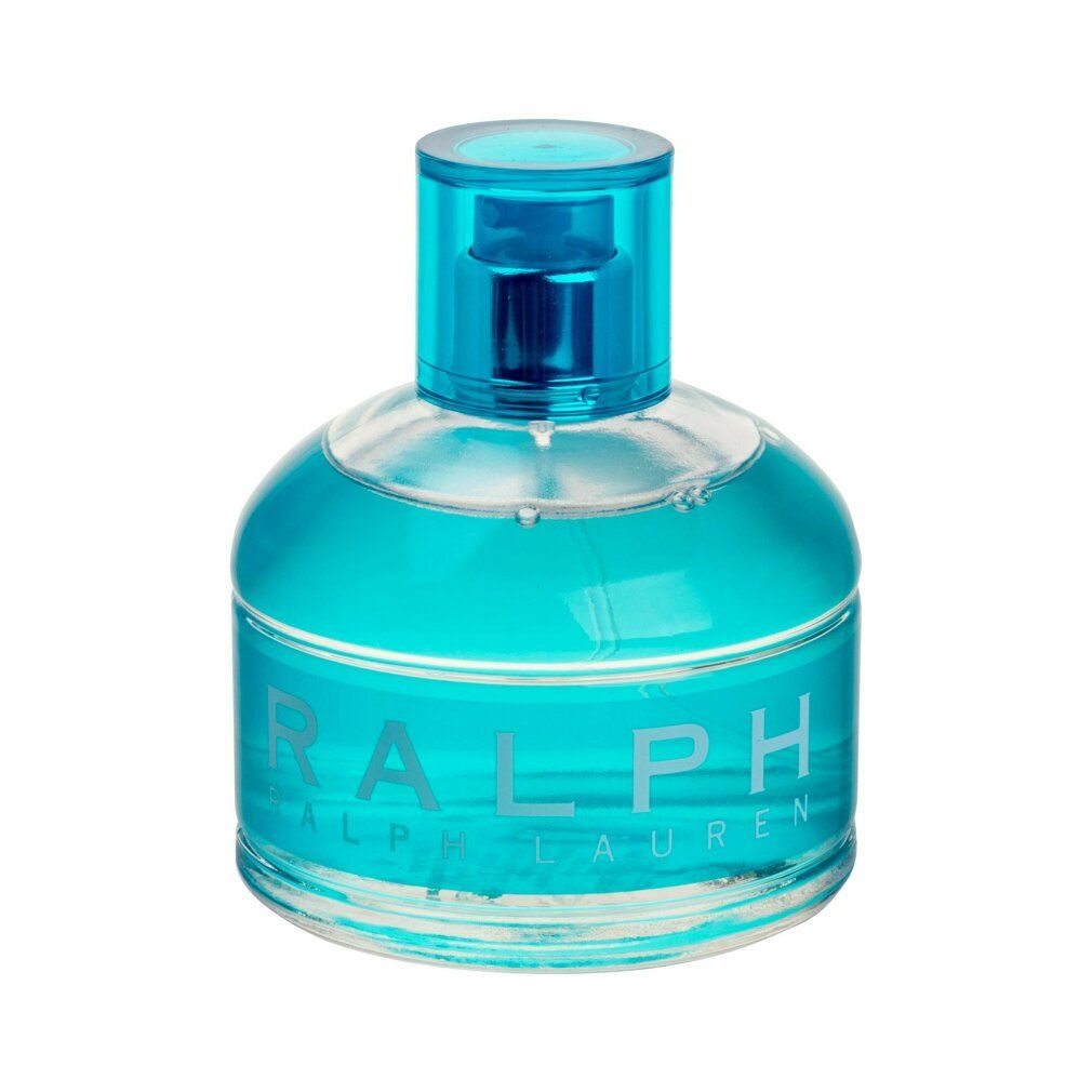 Hellblaues Parfumflakon mit blauem Deckel. Aufschrift RALPH. Klarer Glasflakon.