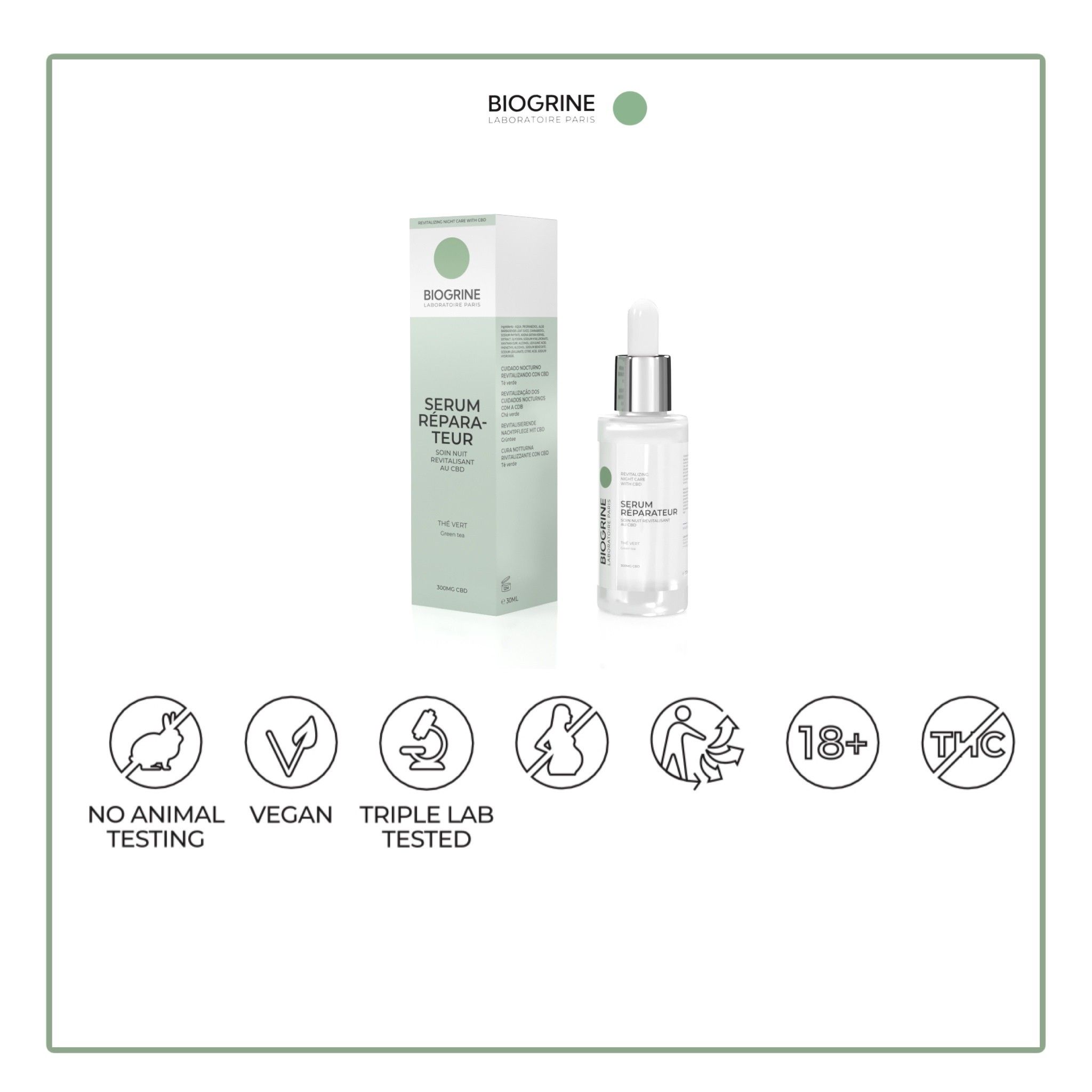 BIOGRINE „SERUM REPARATEUR“  REVITALISIERENDE NACHTBEHANDLUNG MIT CBD  GRÜNER TEE