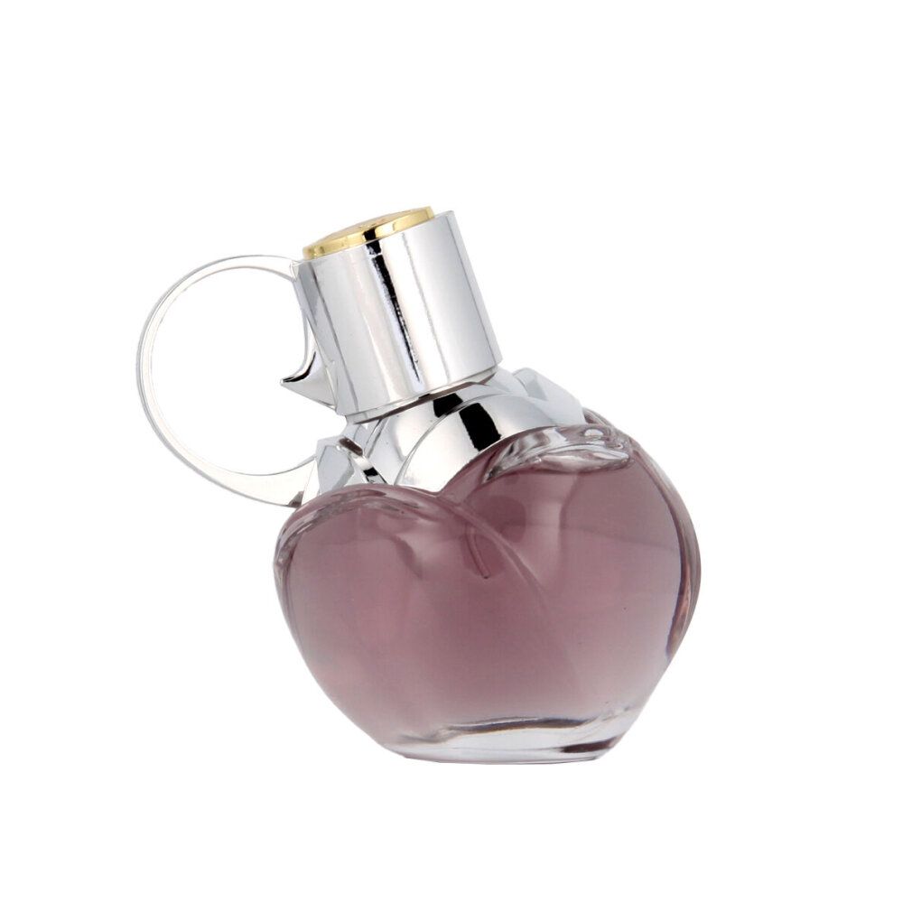 Azzaro Wanted Girl Tonic Eau De Toilette Spray. Flakon in Granatenform, silberner Verschluss. Rosa Flüssigkeit sichtbar.