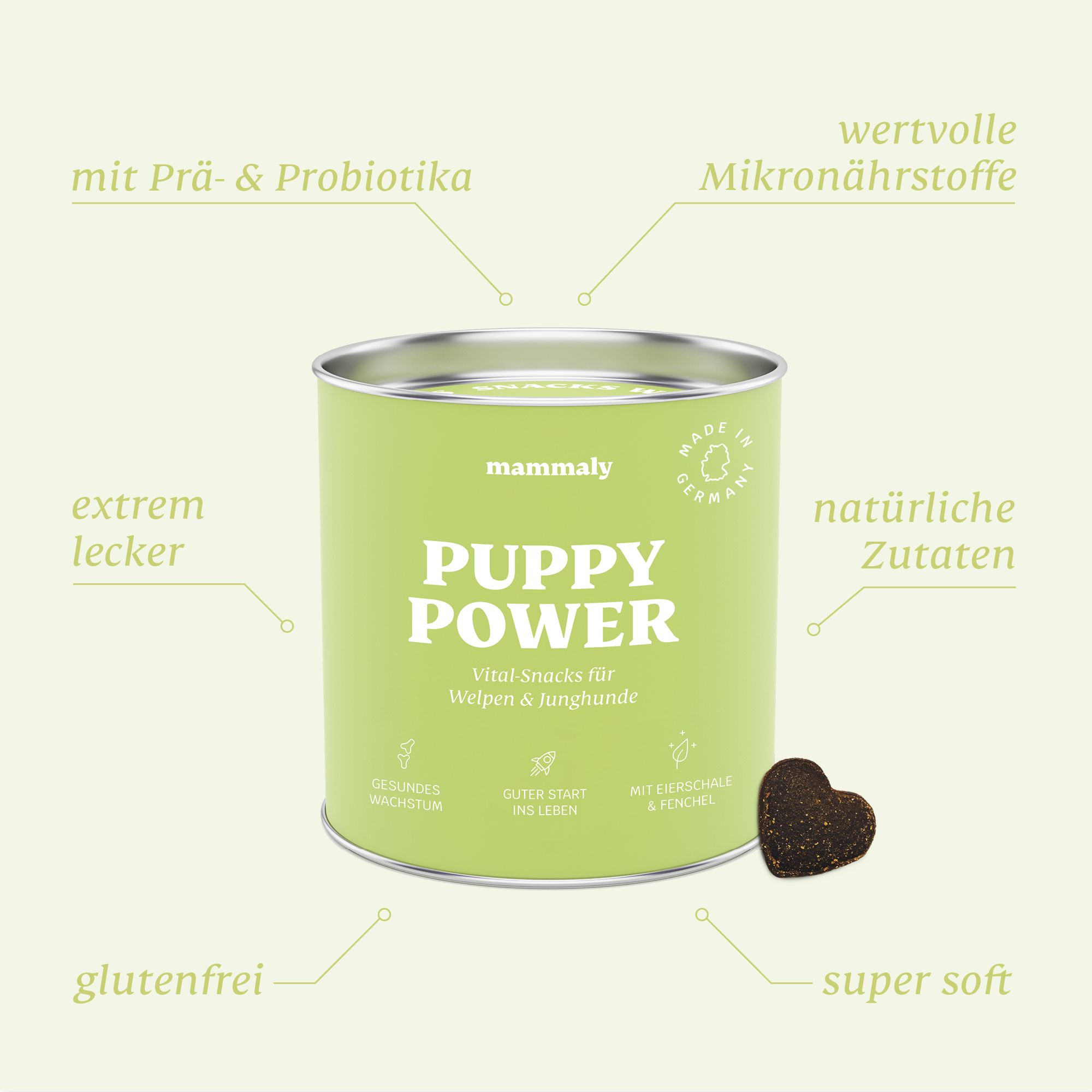 mammaly Puppy Power Welpen Leckerlies, aus natürlichen Zutaten, für gesundes Wachstum