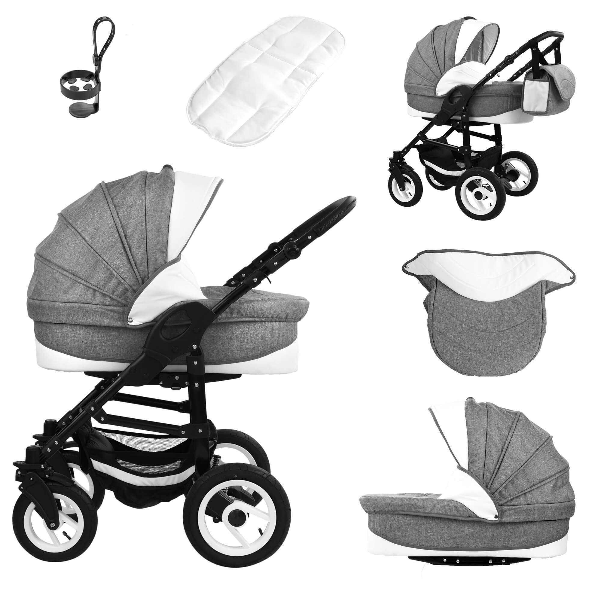 Bebebi Florenz 3 in 1 Kinderwagen Set mit Original Maxi Cosi, Luftreifen, Galileo Lightgrey Black