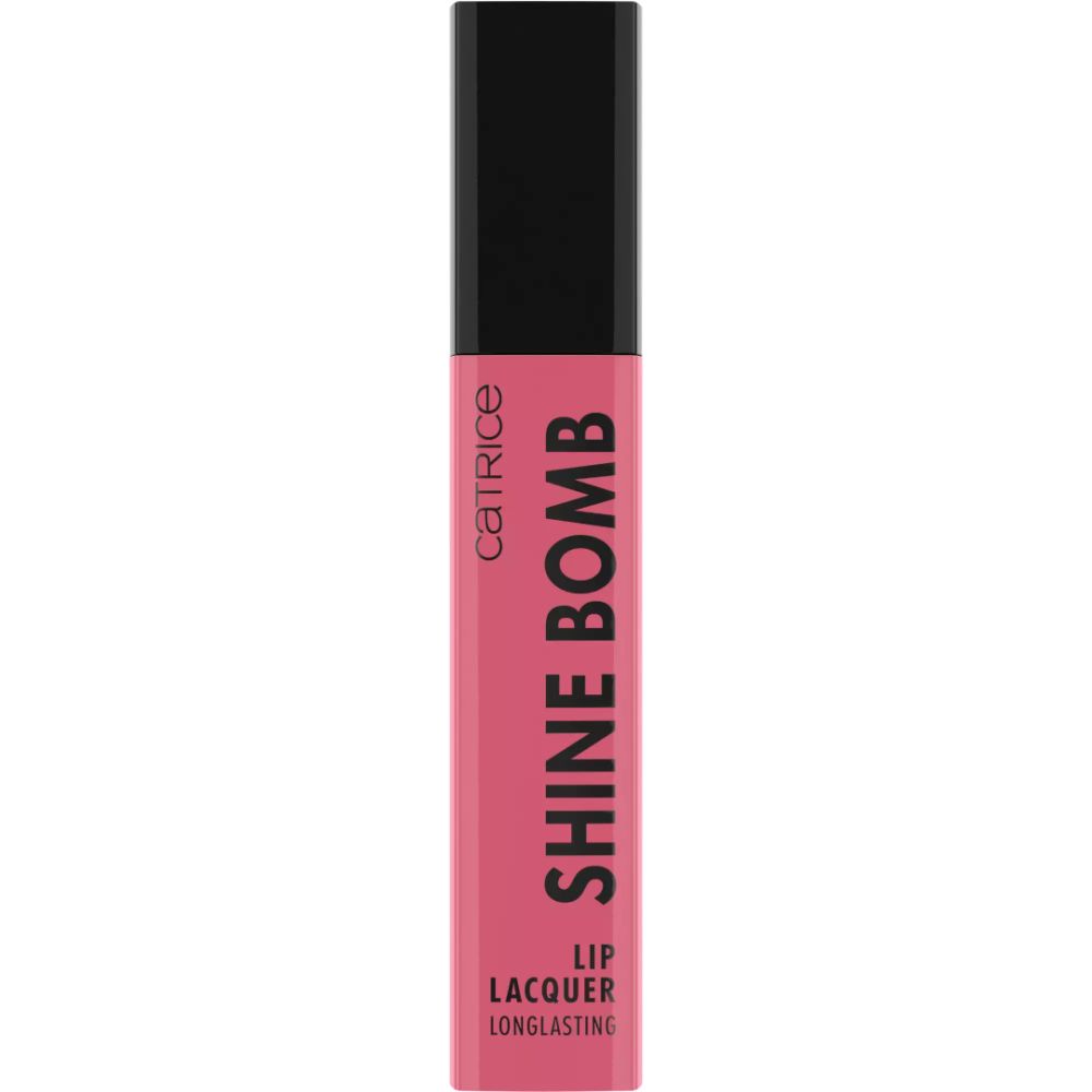 Rosa Flüssiger Lippenstift. Aufschrift: Catrice Shine Bomb Lip Lacquer Longlasting.