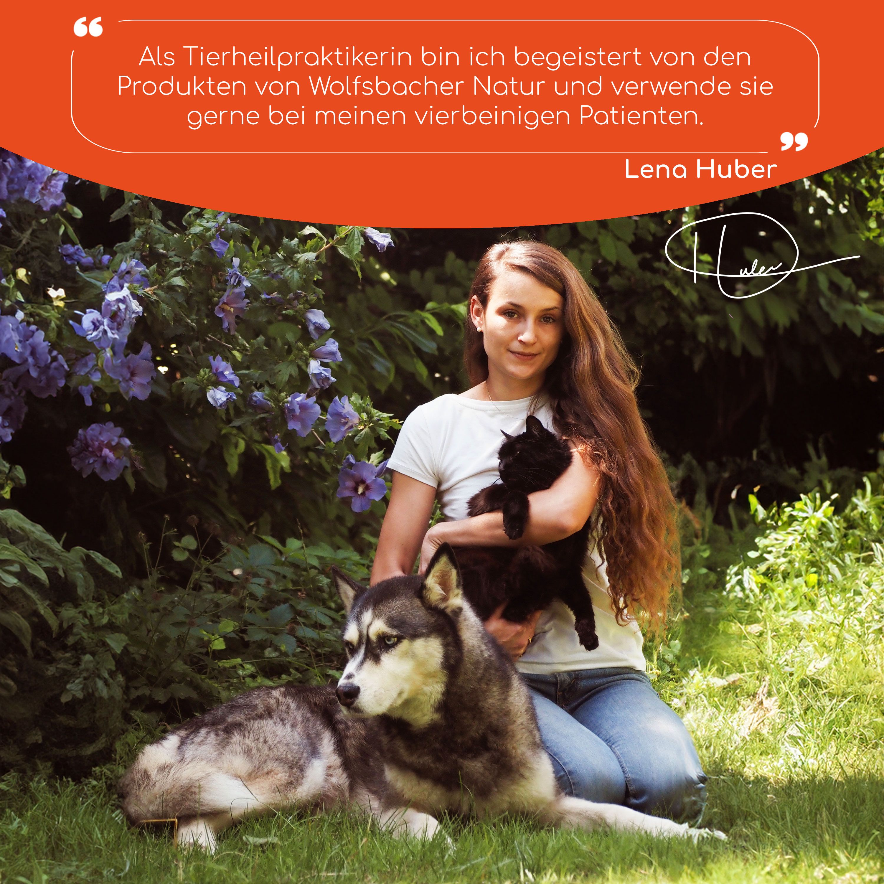 Tierheilpraktikerin Lena Huber empfiehlt Wolfsbacher Natur Produkte für ihre Patienten.