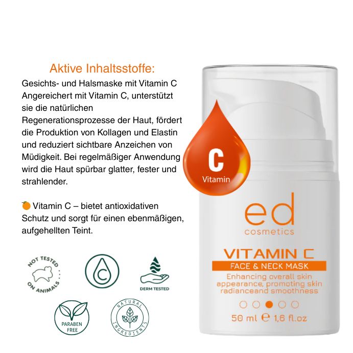 ED COSMETICS Vitamin C Gesichts- & Halsmaske – Aufhellung, Feuchtigkeit & ANTI-AGING
