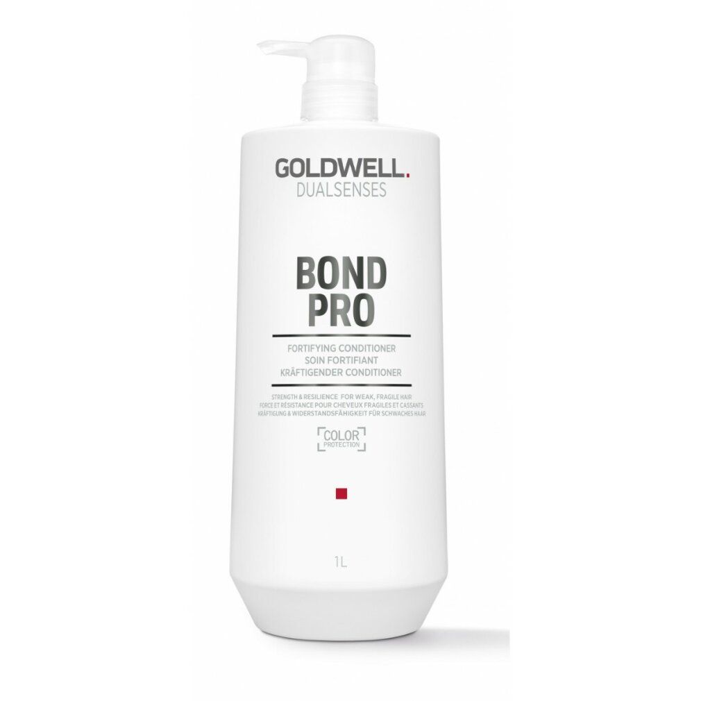 Weiße Goldwell Dualsenses Bond Pro Conditioner Flasche mit Pumpe. Text: BOND PRO, FORTIFYING CONDITIONER, 1L.
