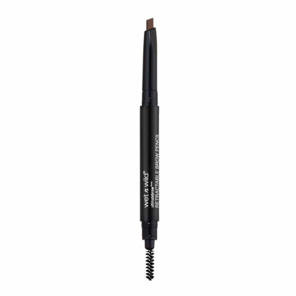 Schwarzer Augenbrauenstift mit Bürste. Aufschrift: wet n wild Ultimate Retractable Brow Pencil.
