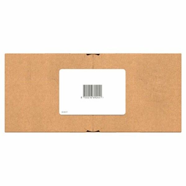 Rückseite der Gillette Fusion5 Verpackung. Barcode und Produktinformationen auf weißem Etikett.