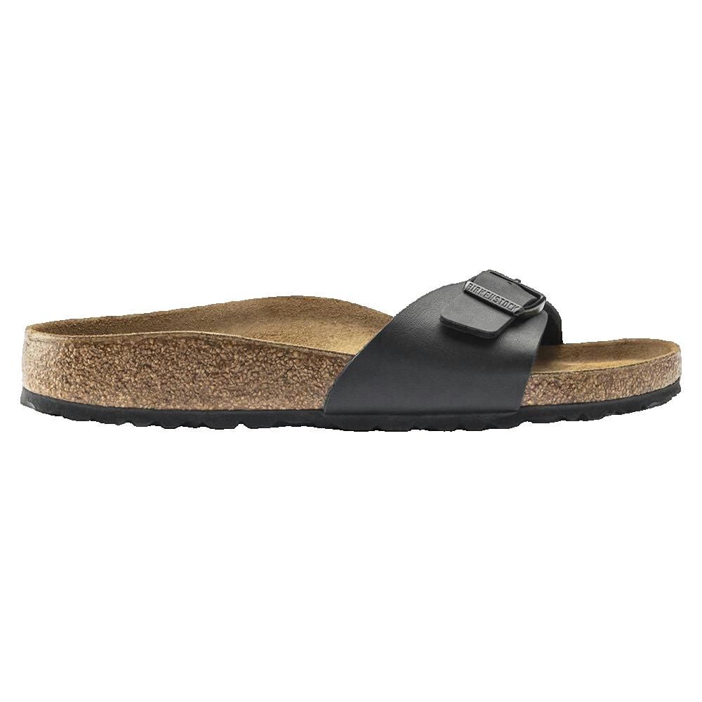 Sandalo Birkenstock Madrid nero. Fibbia, plantare in sughero, tomaia nera.