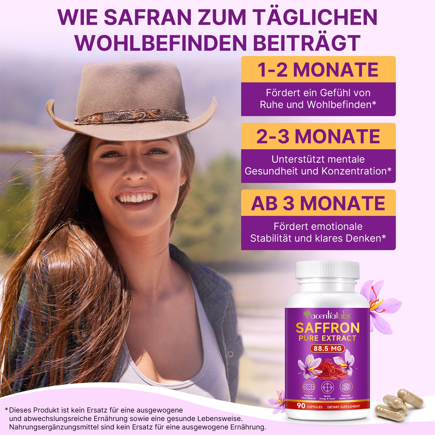 Acentiallabs Safran Saffron Pure Extrakt 88,5 mg mit Vit. B2 Hochdosiert