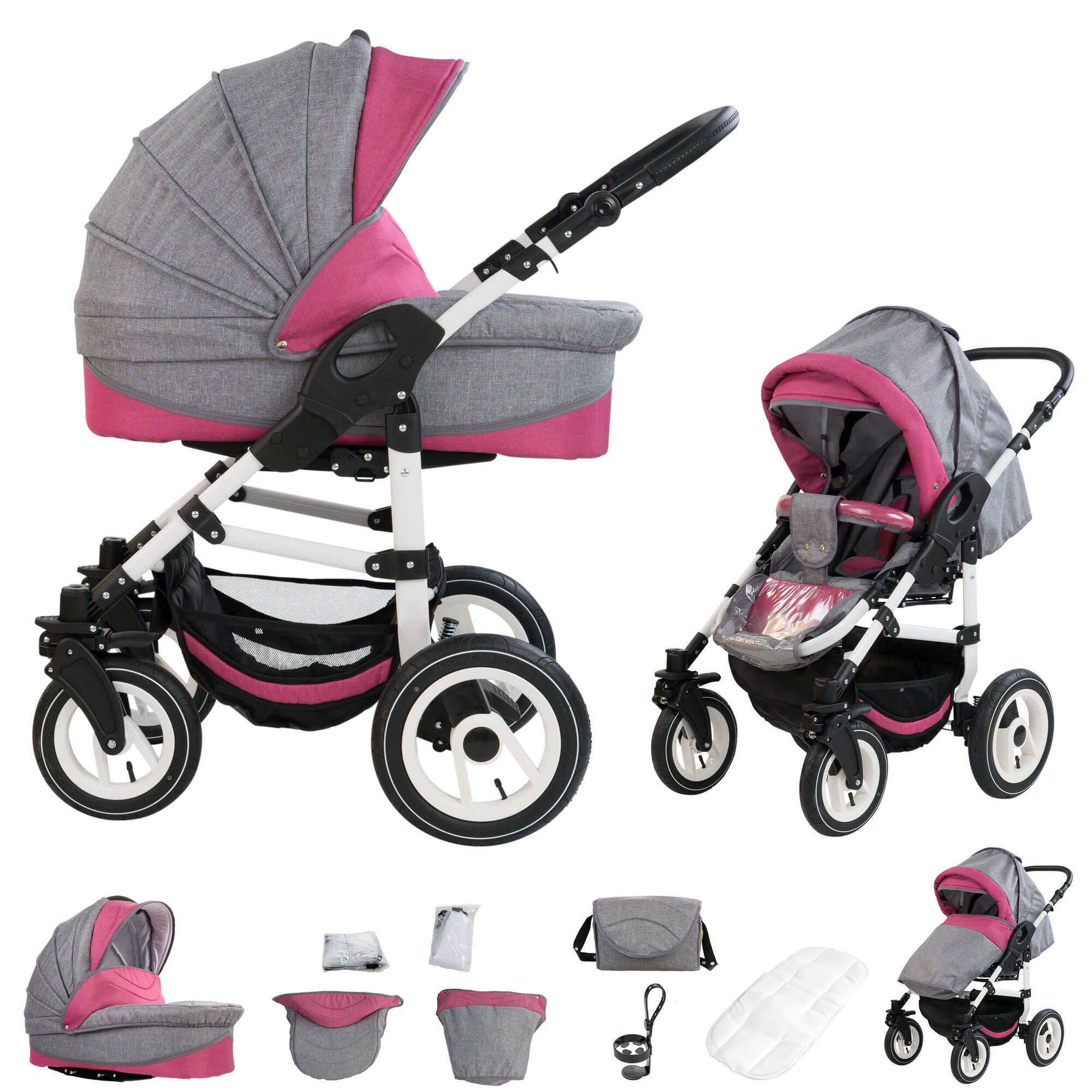 Bebebi Florenz 2 in 1 Kombikinderwagen Luftreifen, Davanzati Pink White