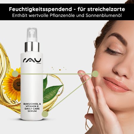 RAU Cosmetics Bakuchiol & Vitamin E Daily Care Serum - Anti-Age Tagespflege Konzentrat mit UV-Schutz 100 ml