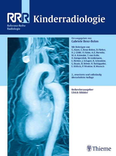 Buchcover "Kinderradiologie". Herausgegeben von Gabriele Benz-Bohm. Reihe "Referenz-Reihe Radiologie". Verlag Thieme. Abbildung eines medizinischen Scans.