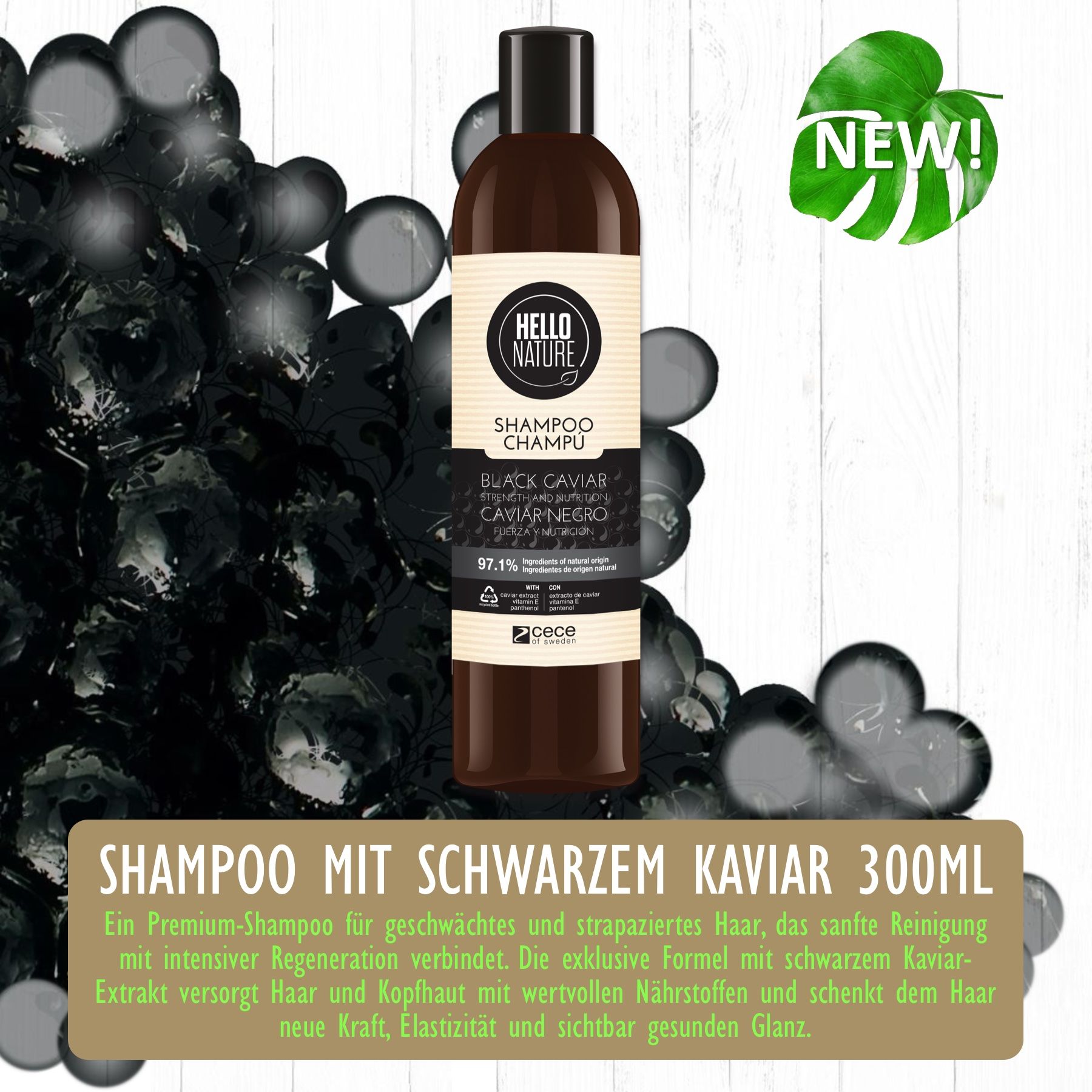 Hello Nature Haarshampoo mit Black Caviar Pflege für geschwächtes Haar