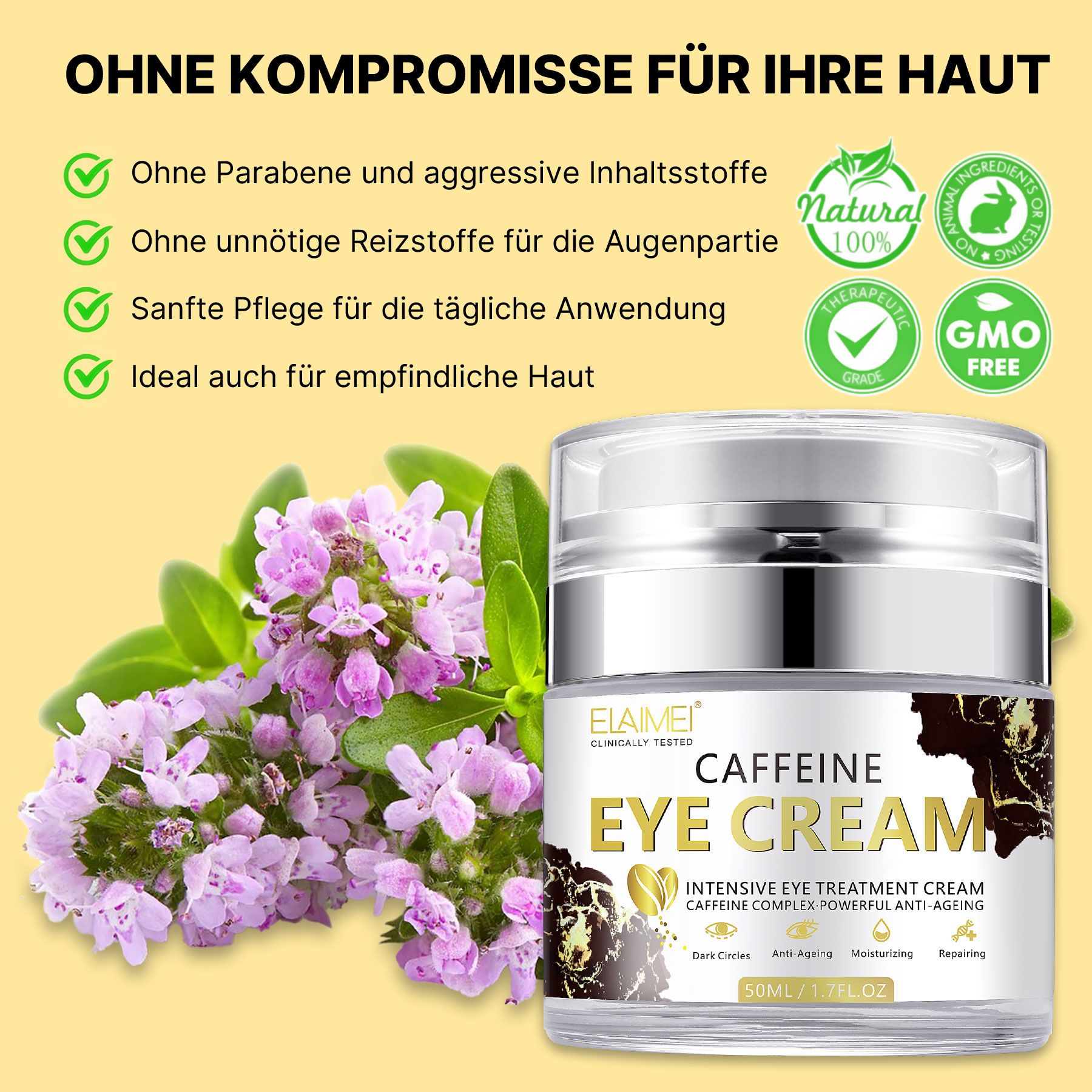 ALIVER Anti-Aging-Augencreme mit Koffein Reduziert Augenringe