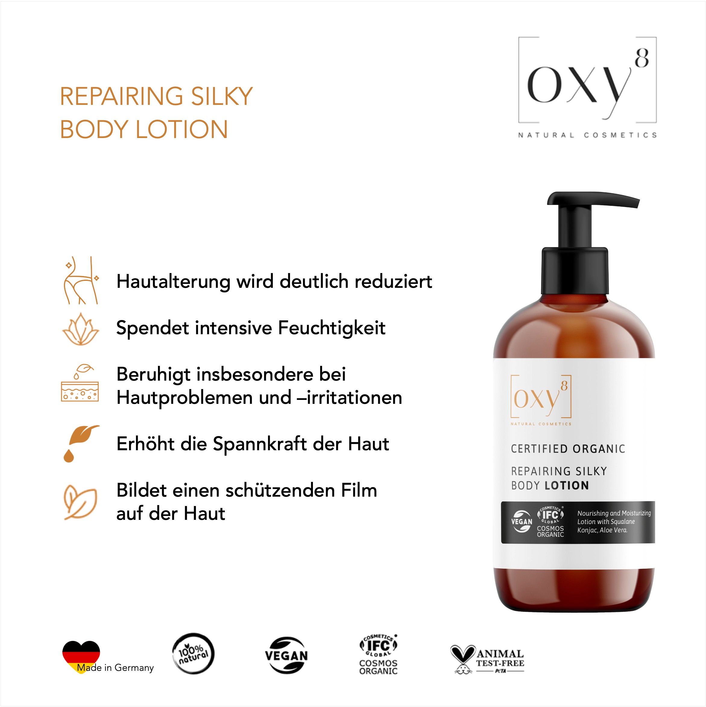oxy8 Naturkosmetik REPAIRING SILKY BODY LOTION  Anti Aging-Beruhigt auch Neurodermitis & Psoriasis