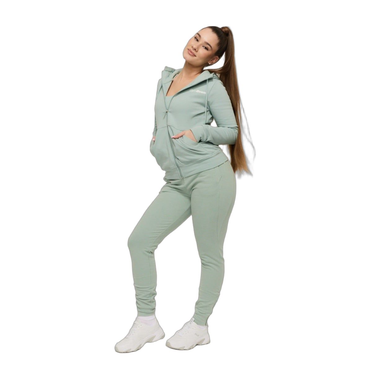 GymBeam Hoodie Damen Regular mit Kapuze und Reißverschluss Eucalypt