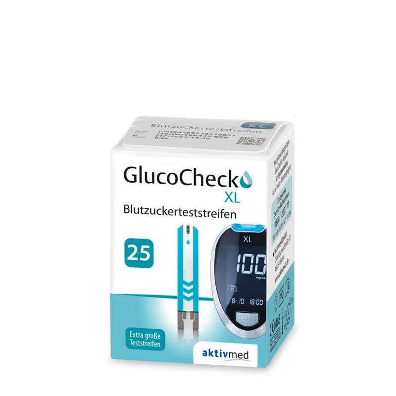 GlucoCheck XL Teststreifen [25 Stück] zur Blutzuckerkontrolle bei Diabetes