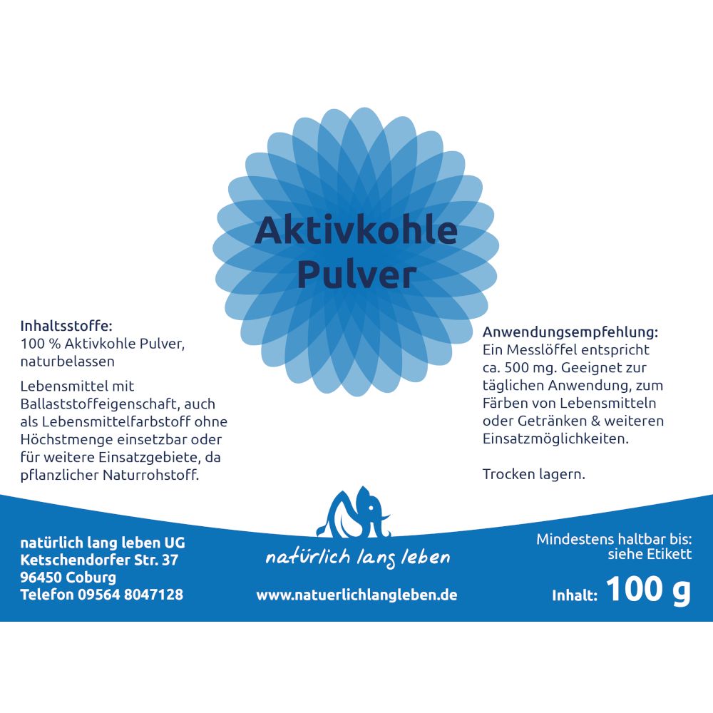 natürlich lang leben Aktivkohle Pulver