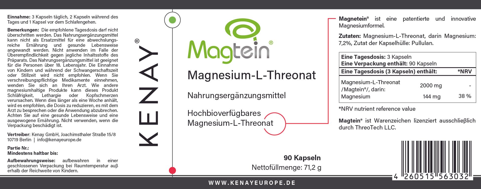 Magnesium-L-Threonat | Nahrungsergänzungsmittel | KENAY®
