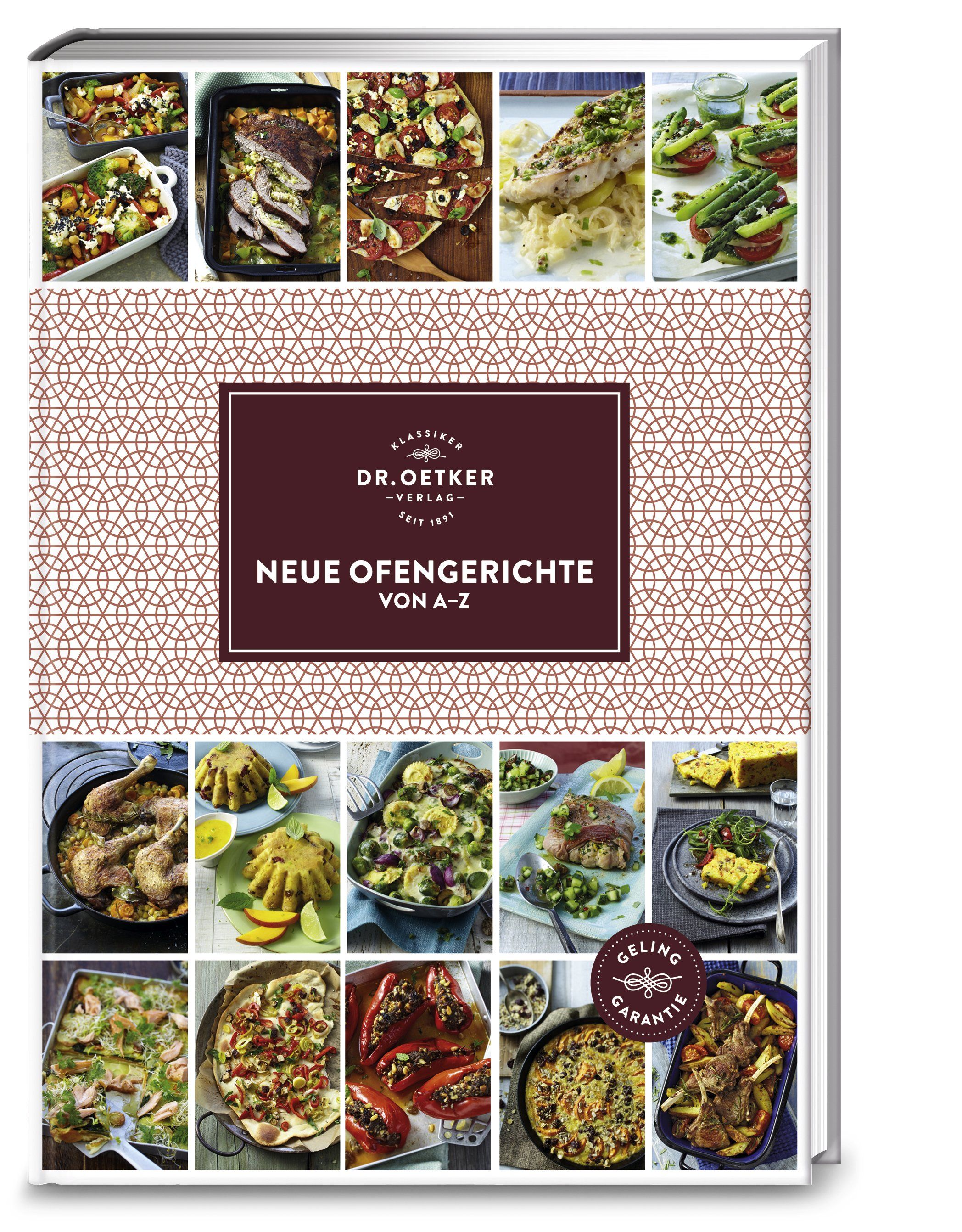 Kochbuch mit dem Titel "Neue Ofengerichte von A-Z". Auf dem Cover sind verschiedene Ofengerichte abgebildet. Das Buch hat einen weißen Einband.