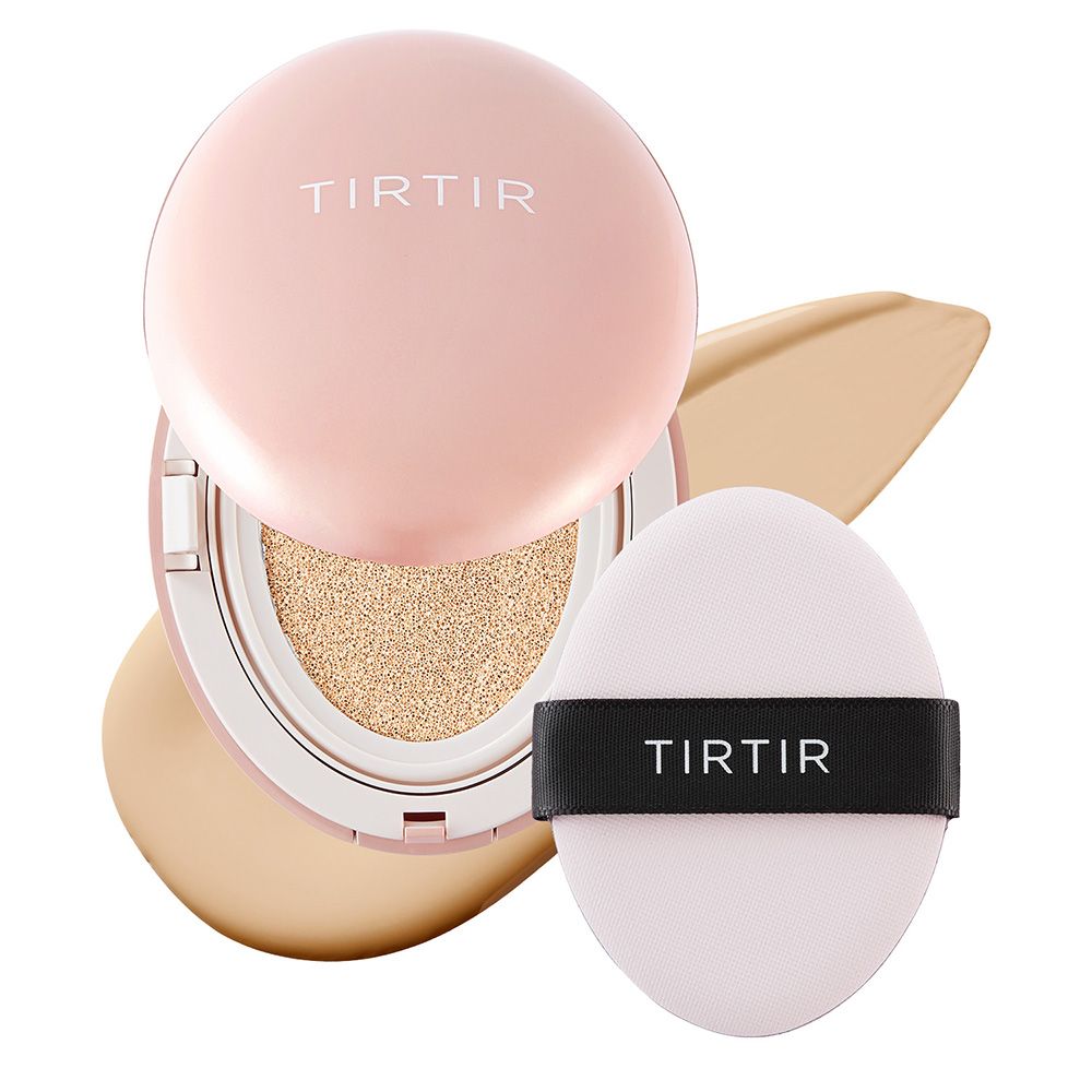 TIRTIR Mask Fit All Cover Cushion in rosa Dose mit Applikator und Foundation-Probe.