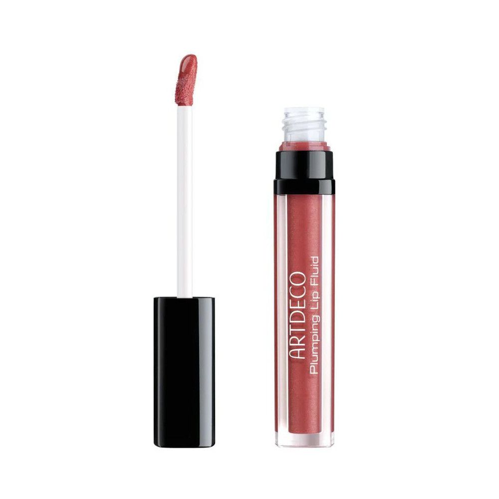 Artdeco Plumping Lip Fluid 028 Goddess. Transparentes Fläschchen mit schwarzem Deckel und Applikator. Rosa Flüssigkeit sichtbar.