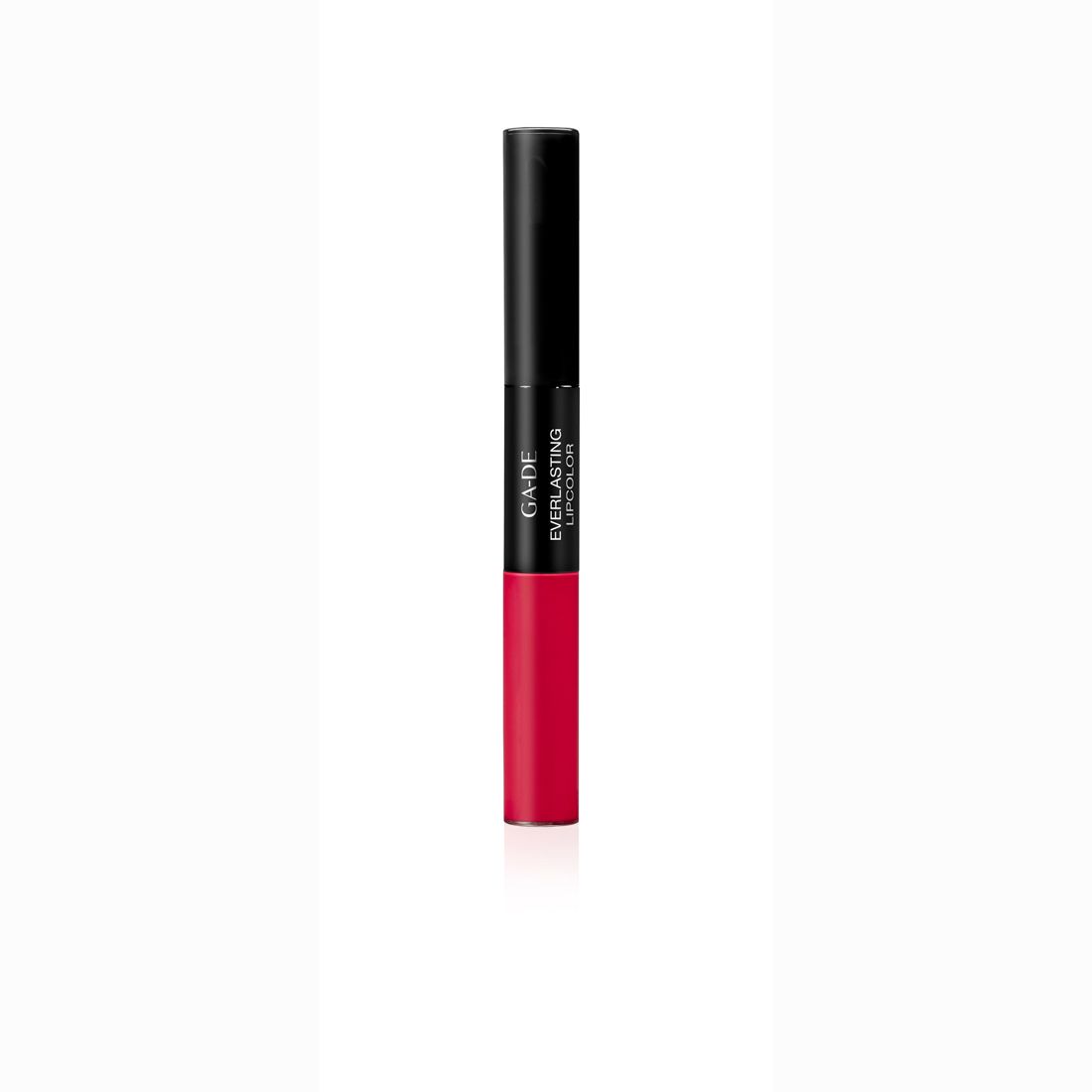 Doppel-Lippenstift. Schwarzer Deckel, roter Stift. Aufschrift: GA-DE Everlasting Lipcolor.