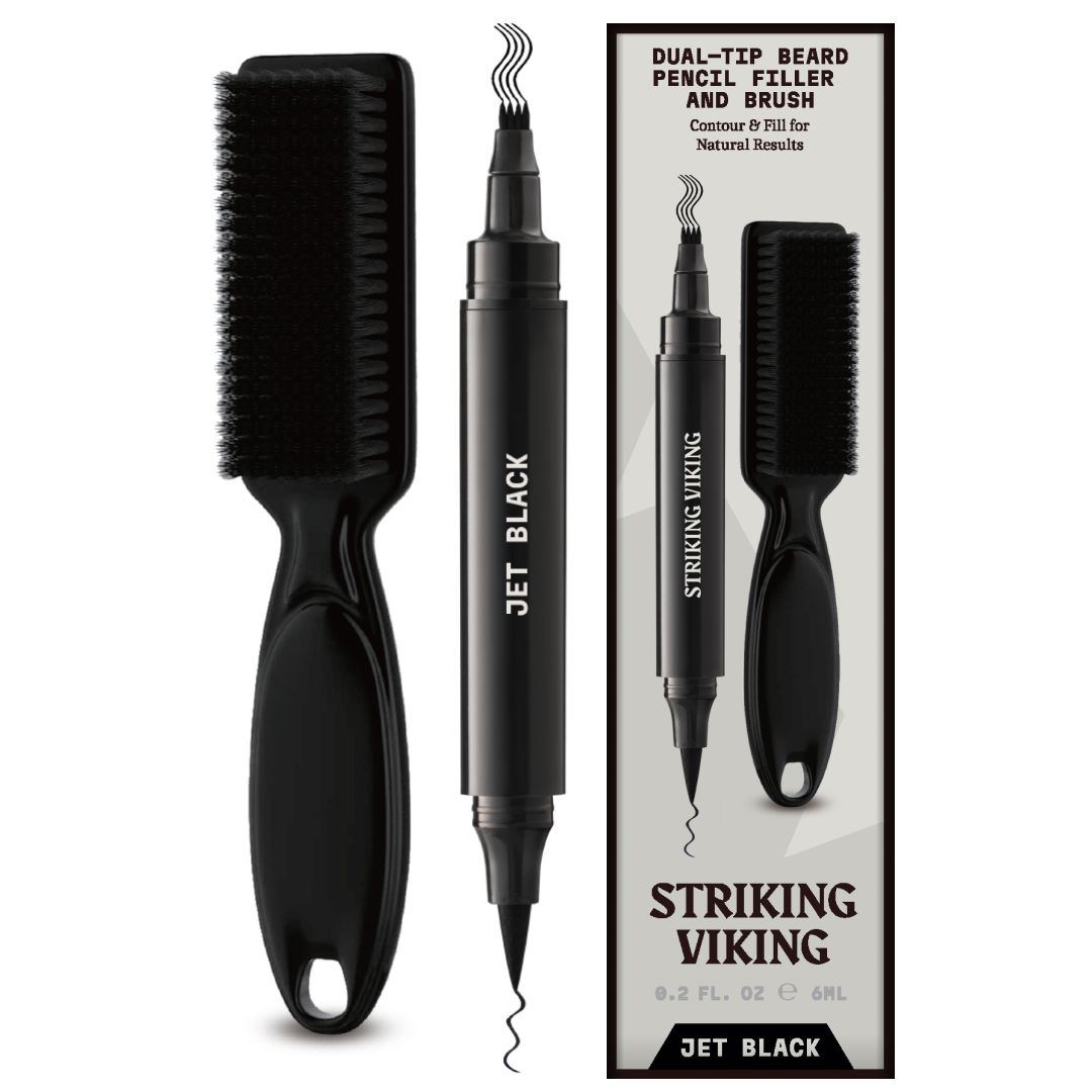 Striking Viking Penna e Spazzola Riempitiva per Barba - Matita a Doppia Punta - Colore Nero Intenso