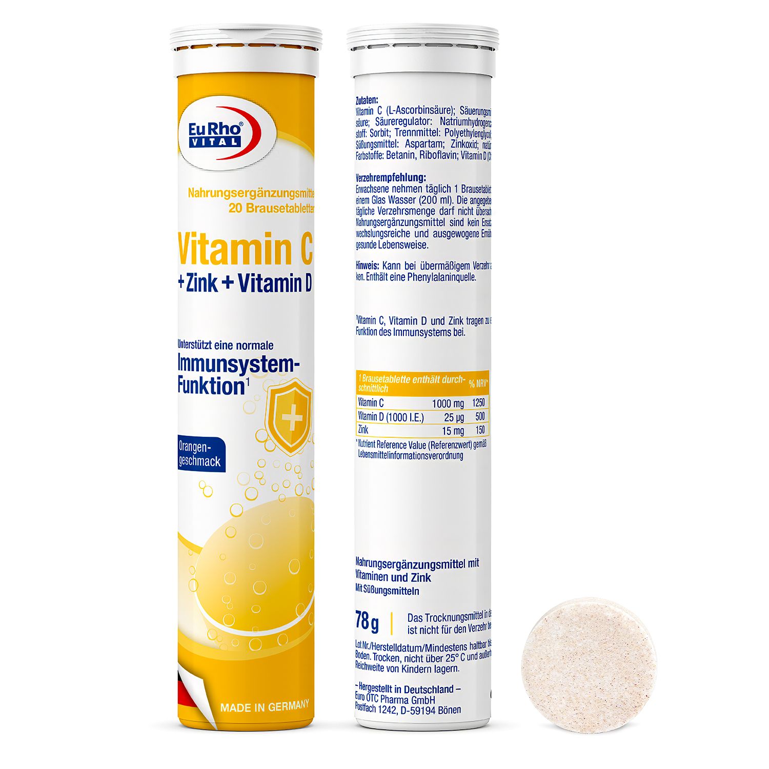 EuRho® Vital Vitamin C + Zink D 20 St Brausetabletten