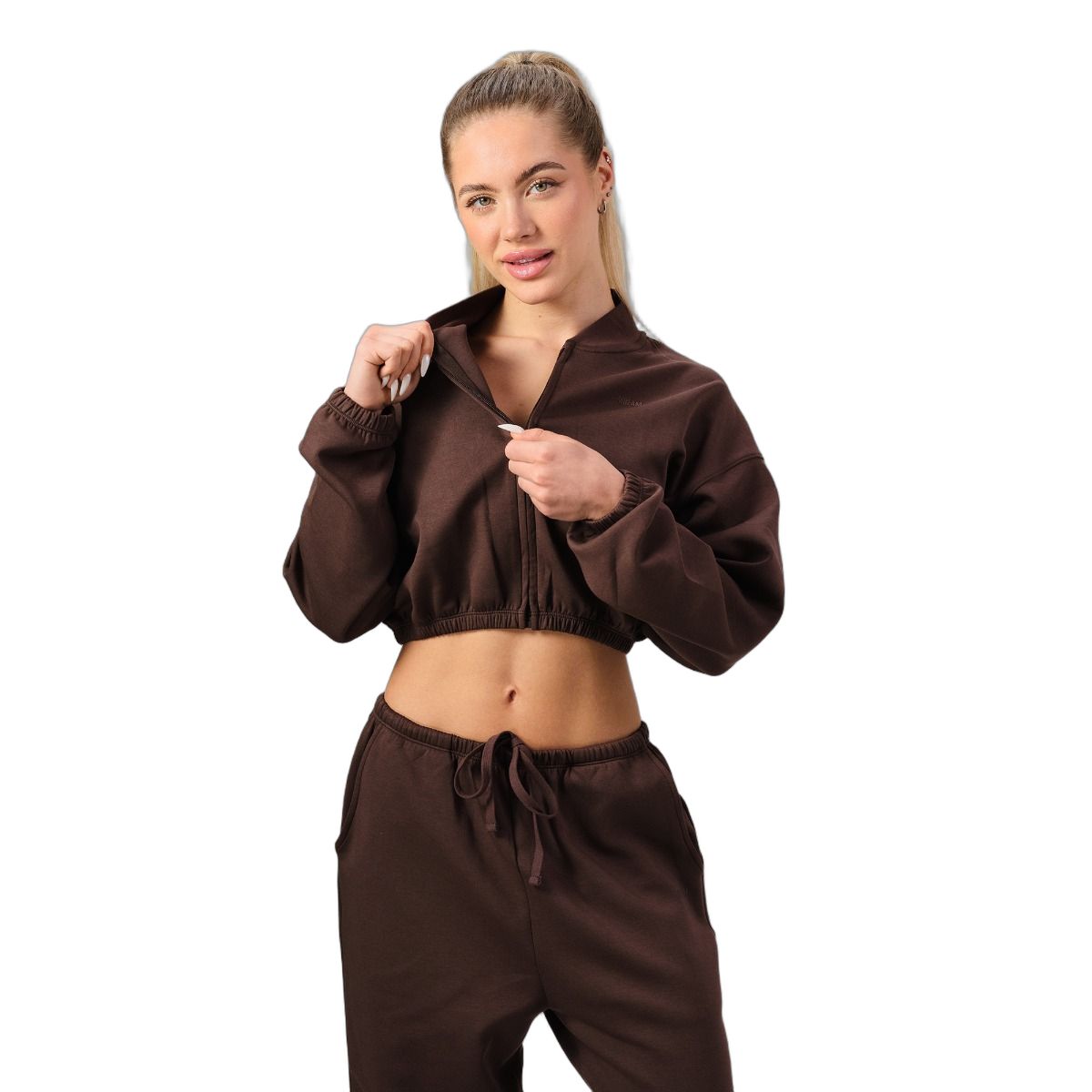 GymBeam Sweatshirt Damen cropped mit Reißverschluss Mocha