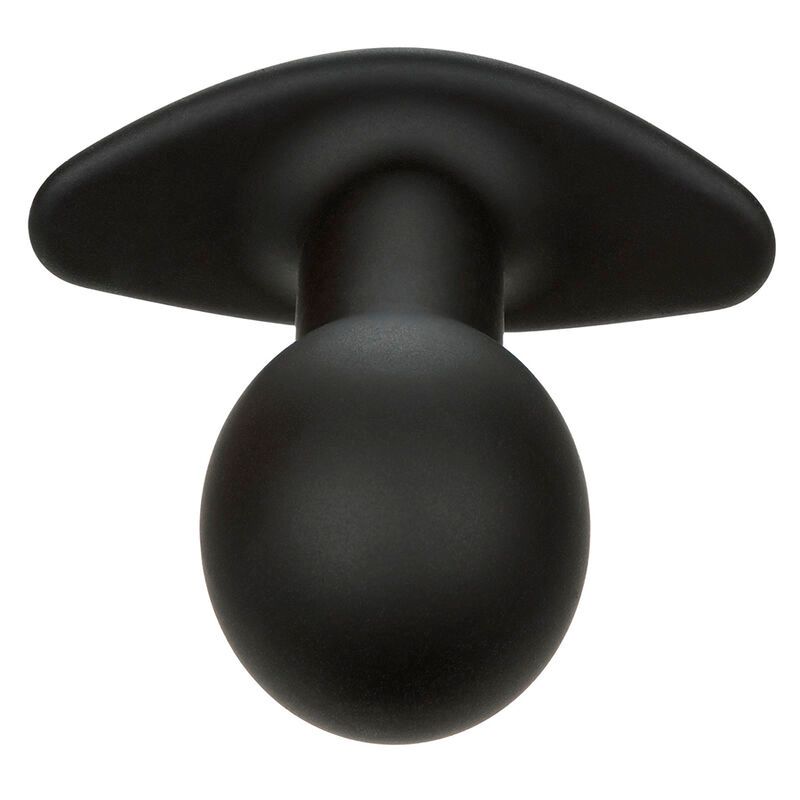 Schwarzer Analplug aus Silikon mit flügelartigem Griff. Der Plug hat eine runde Spitze.