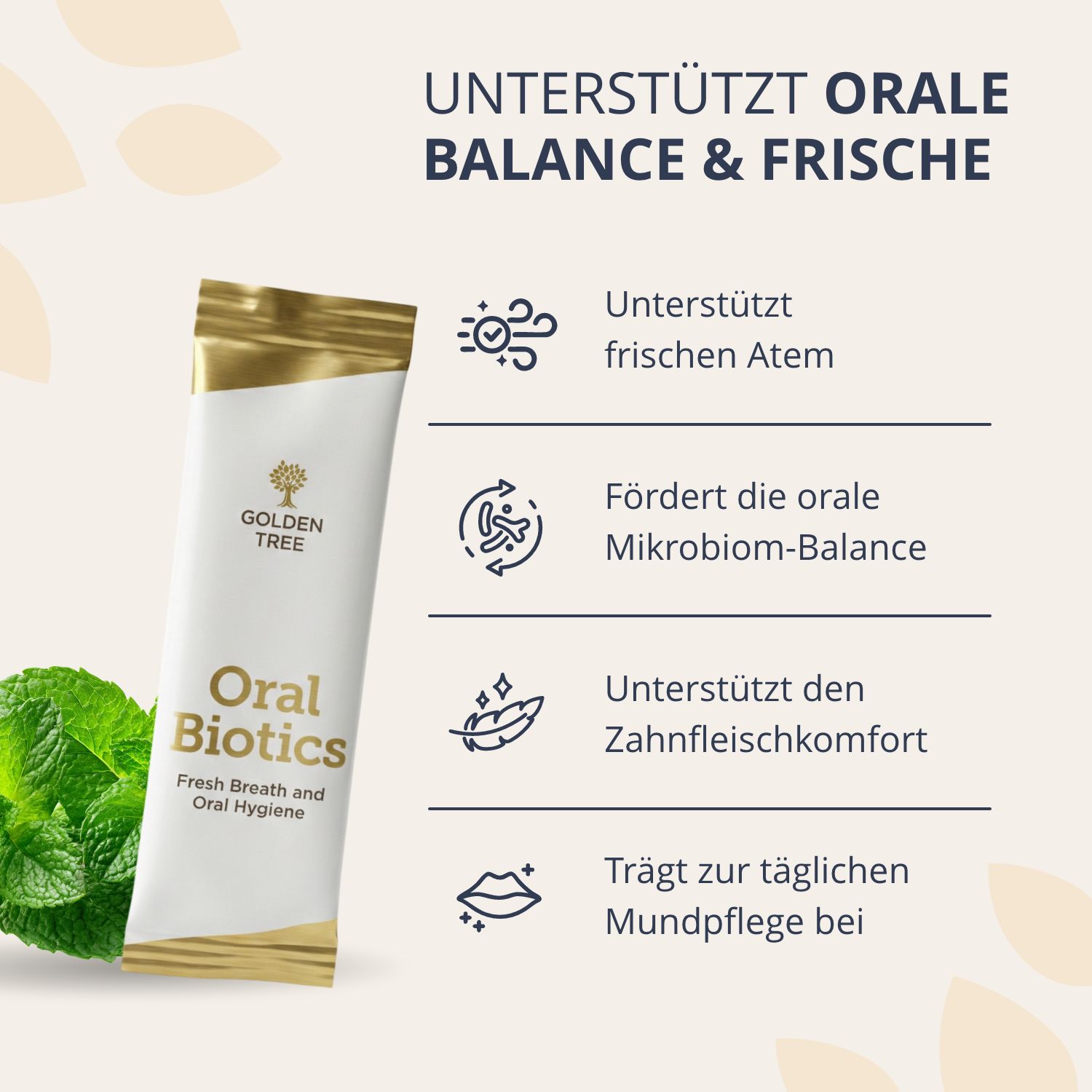 Golden Tree Oral Biotics Beutel unterstützt frischen Atem und Mundkomfort.