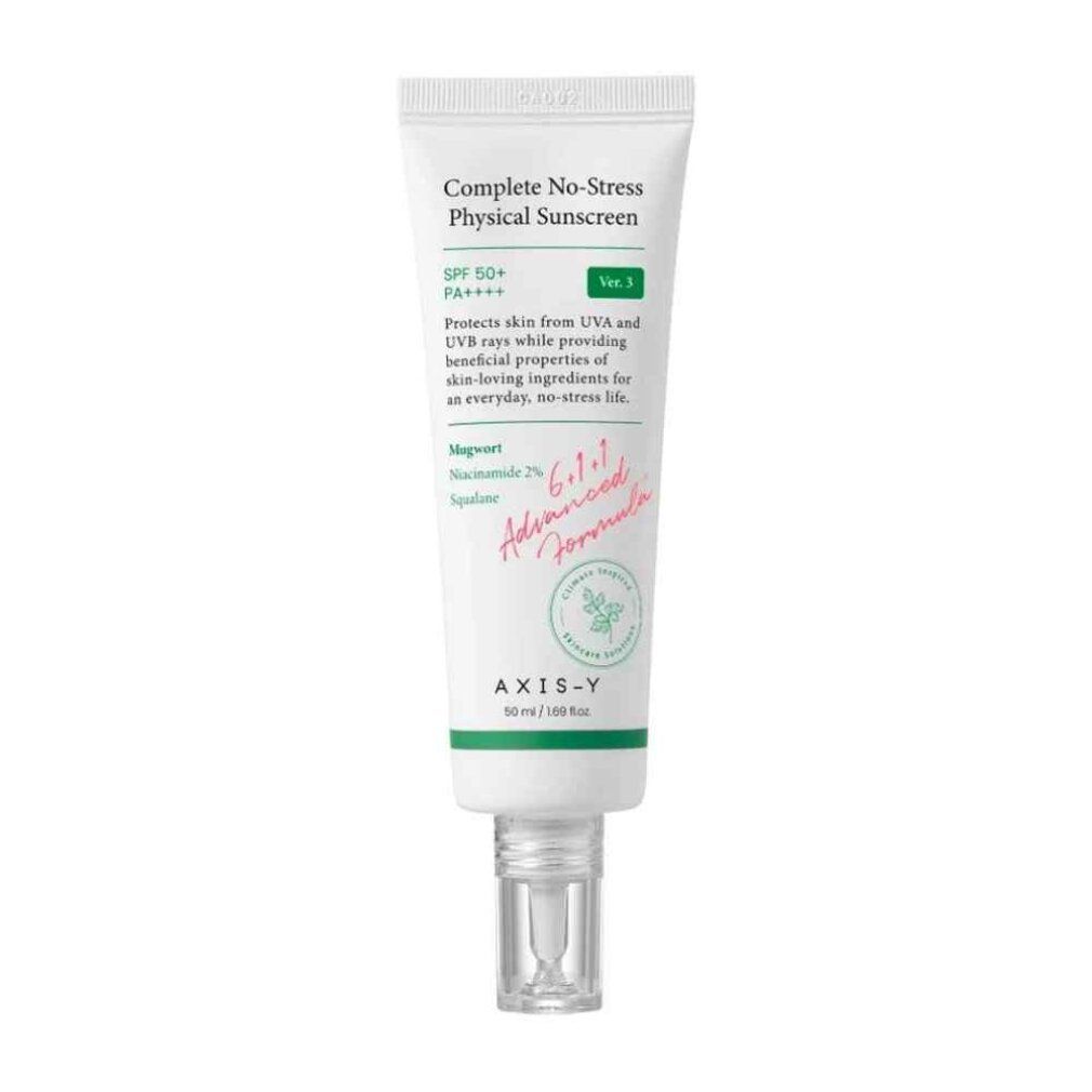 AXIS-Y Complete No-Stress Physical Sunscreen Tube, SPF 50+ PA++++, Ver. 3, isoliert.