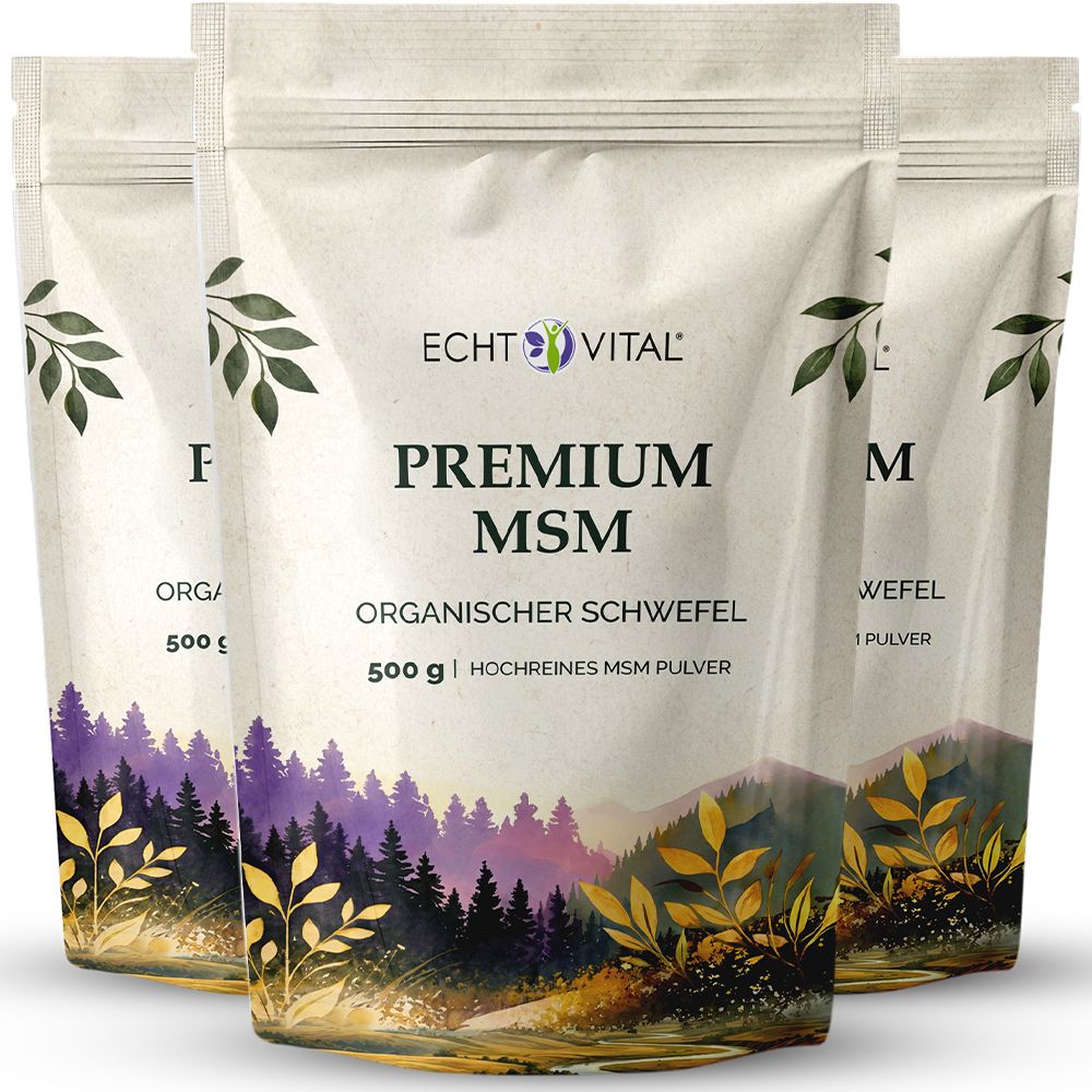 Drei Beutel Echt Vital Premium MSM Pulver, 500g, organisch Schwefel.