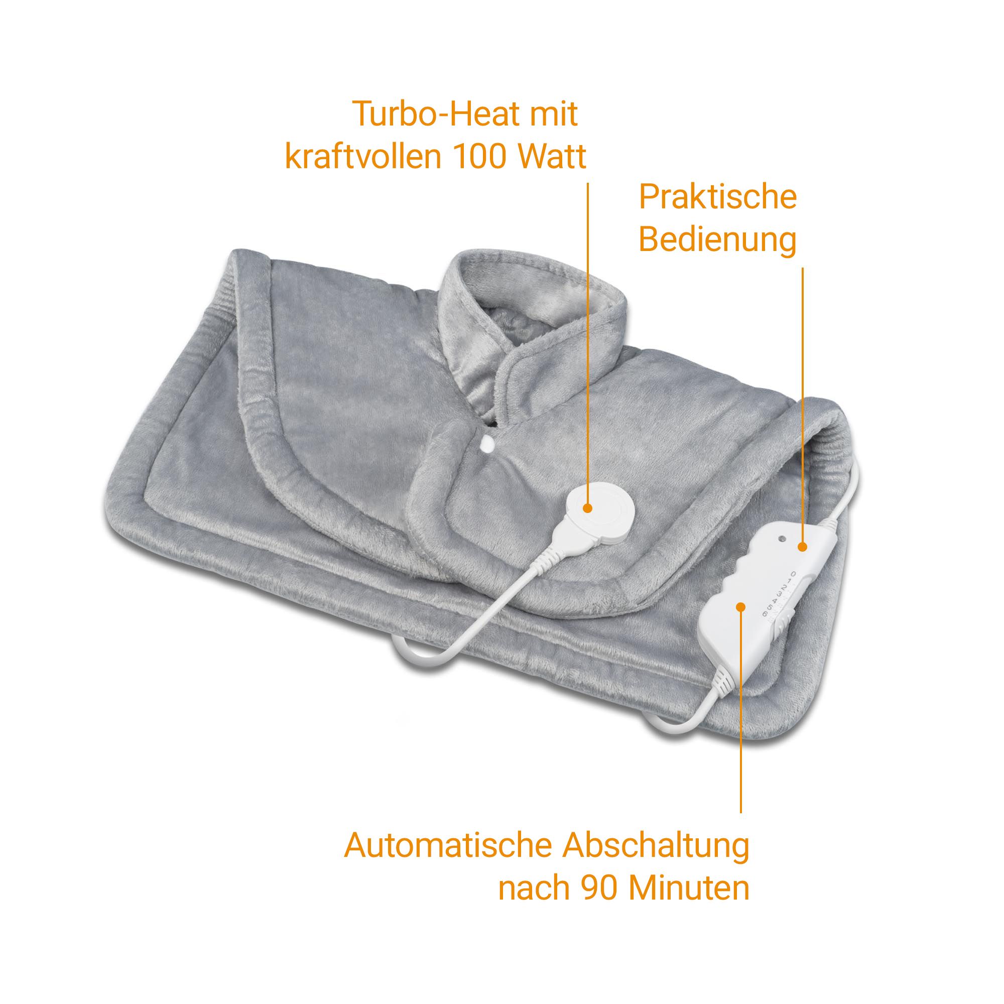 Graues Heizkissen mit Controller, Turbo-Heat 100 Watt, automatische Abschaltung nach 90 Min.
