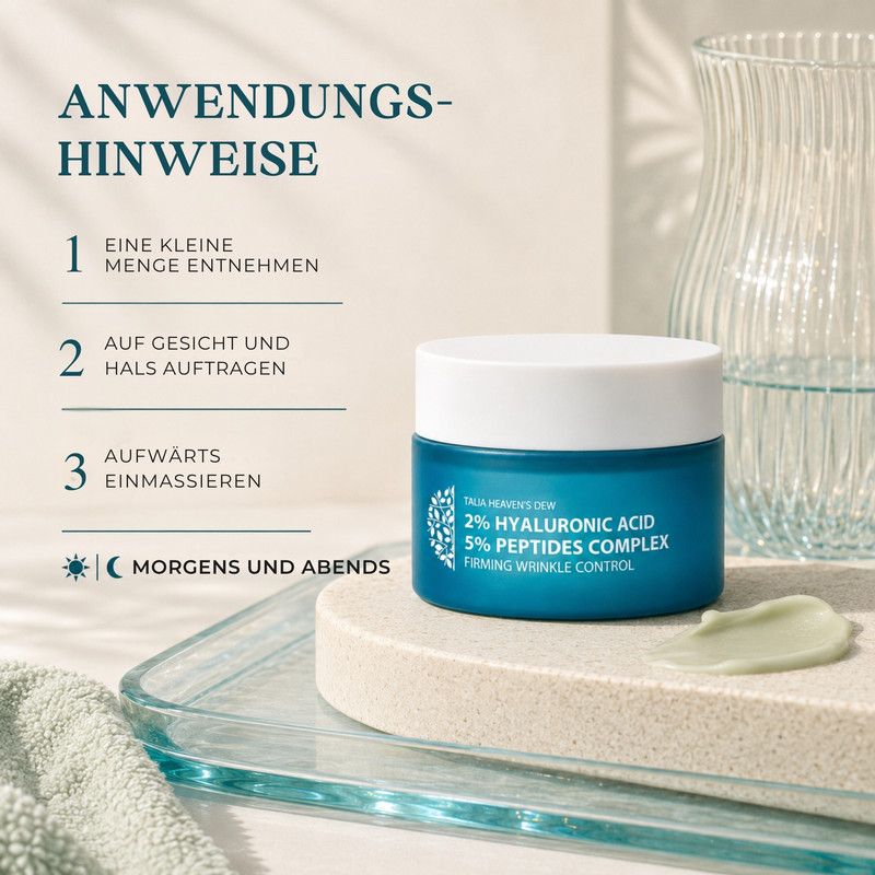 Talia Heaven's Dew 2% Hyaluronic Acid 5% Peptides Complex Firming Wrinkle Control Creme.