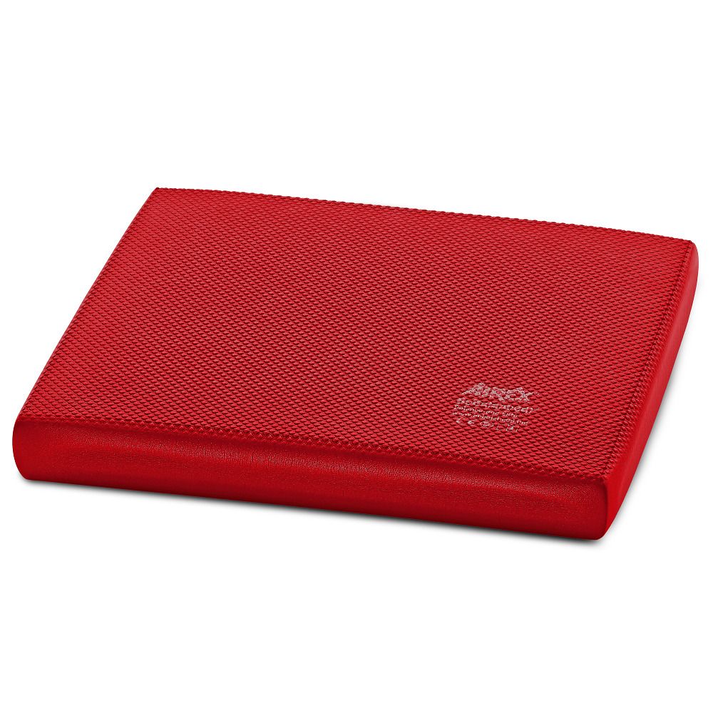 Rotes Airex Balance-Pad Cloud. Quadratisch, strukturiert. Airex-Logo und Text.