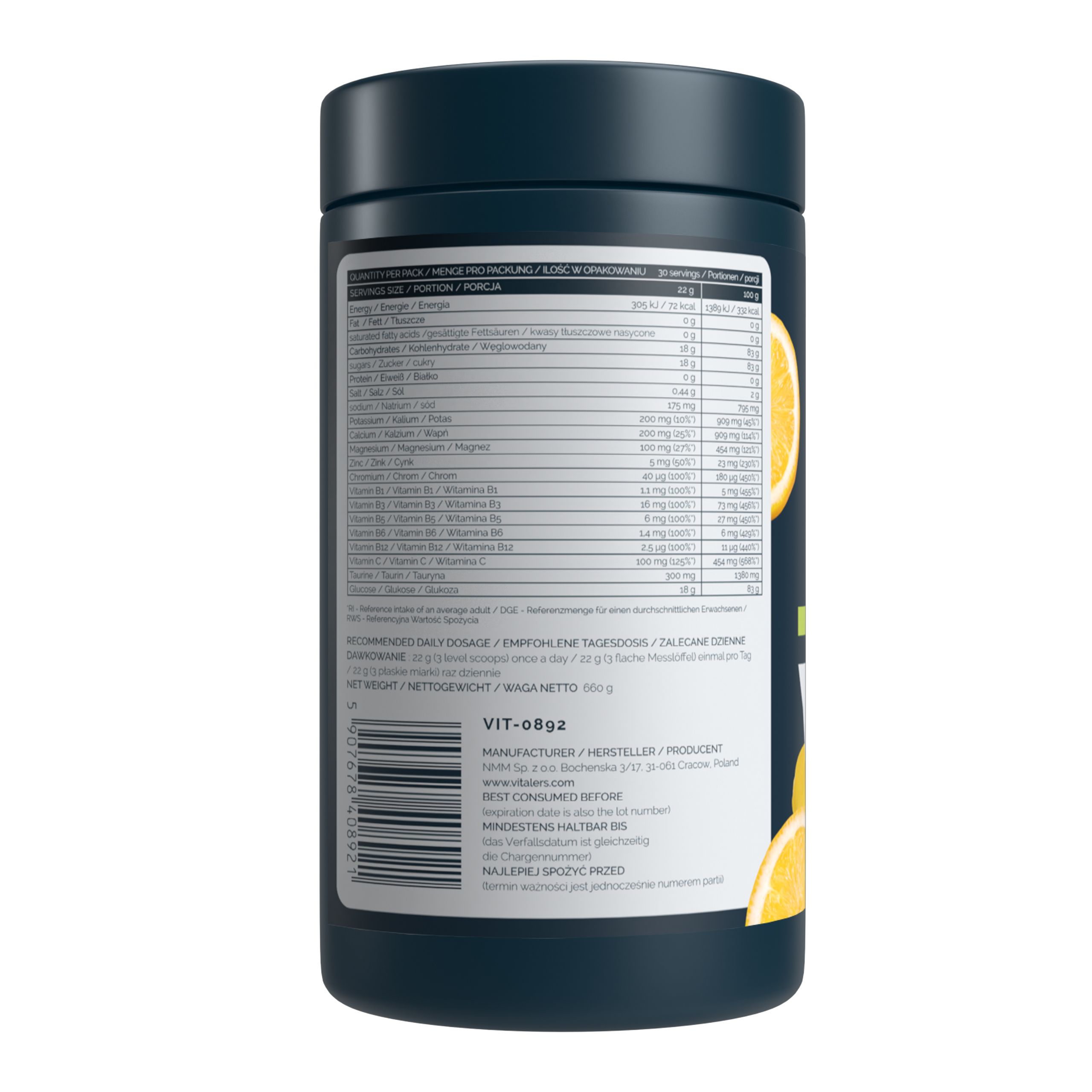 Vitaler's Sport Isotonisch Elektrolytpulver – 660 g, 30 Portionen (Zitrone-Limette)