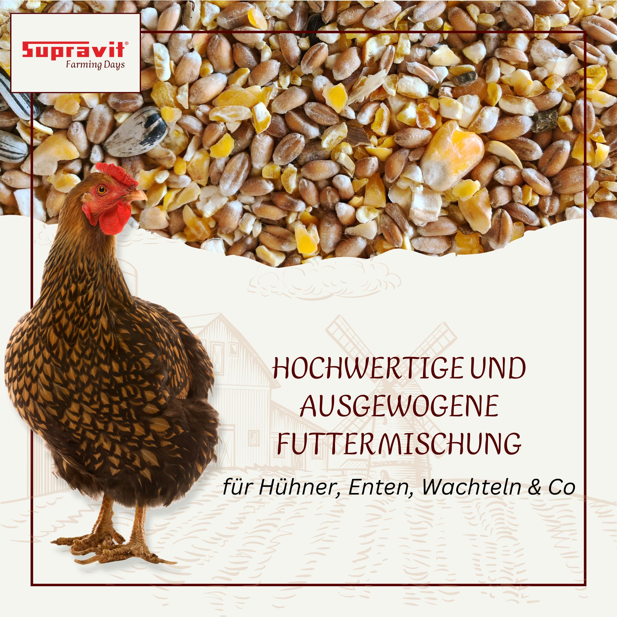 Supravit Geflügelkörnerfutter ohne Gentechnik - Körnermischung für Geflügel, Hühner, Wachteln