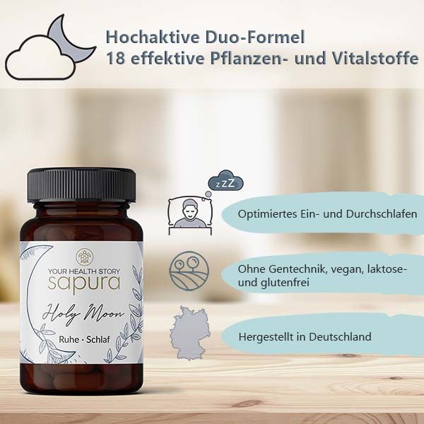 Holy Moon MultiKomplex - Schlafkapseln mit Duo-Formel - Einschlafhilfe Melatonin Baldrian | SAPURA®
