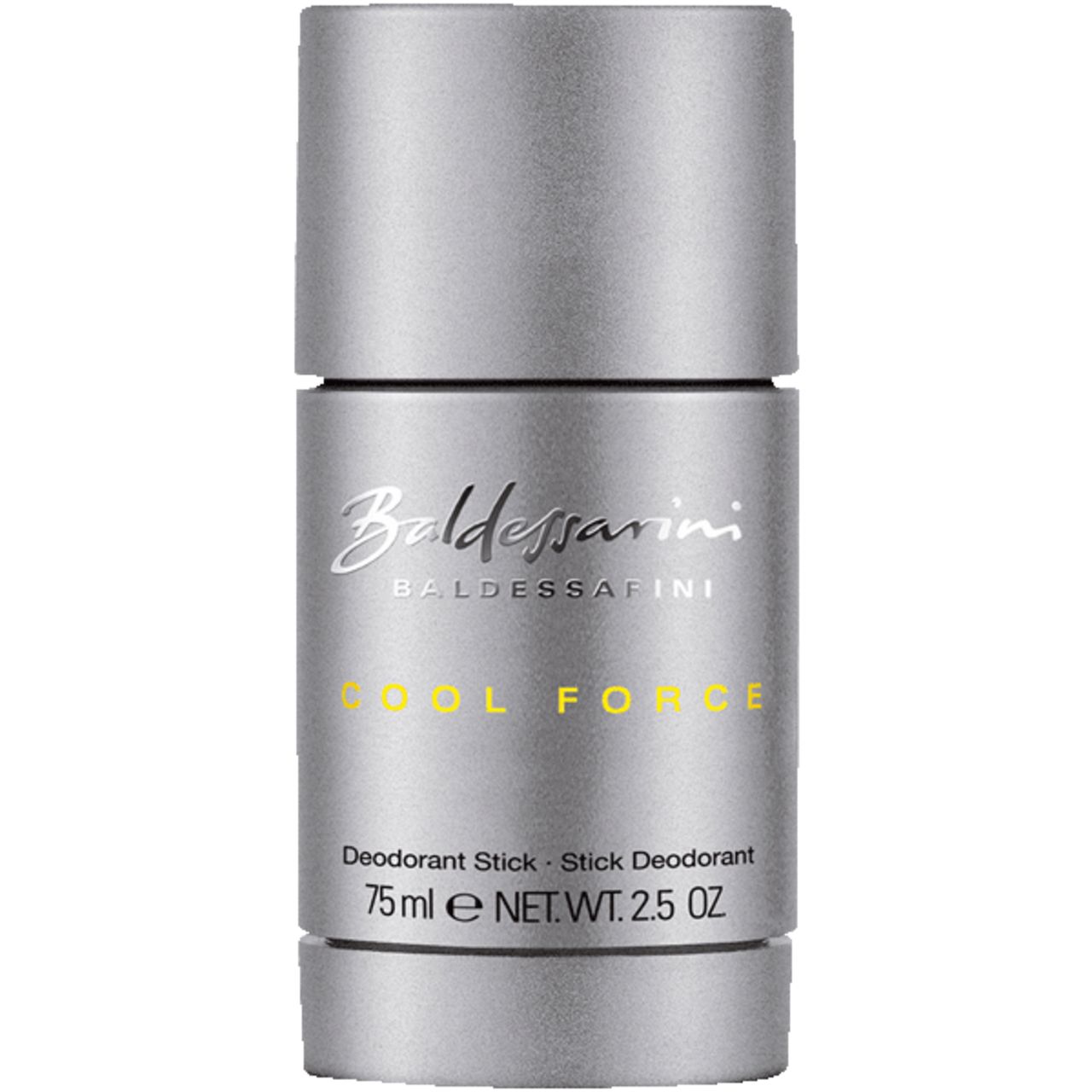 Deo-Stick. Silberfarbener Zylinder mit Schriftzug Baldessarini Cool Force. 75ml.