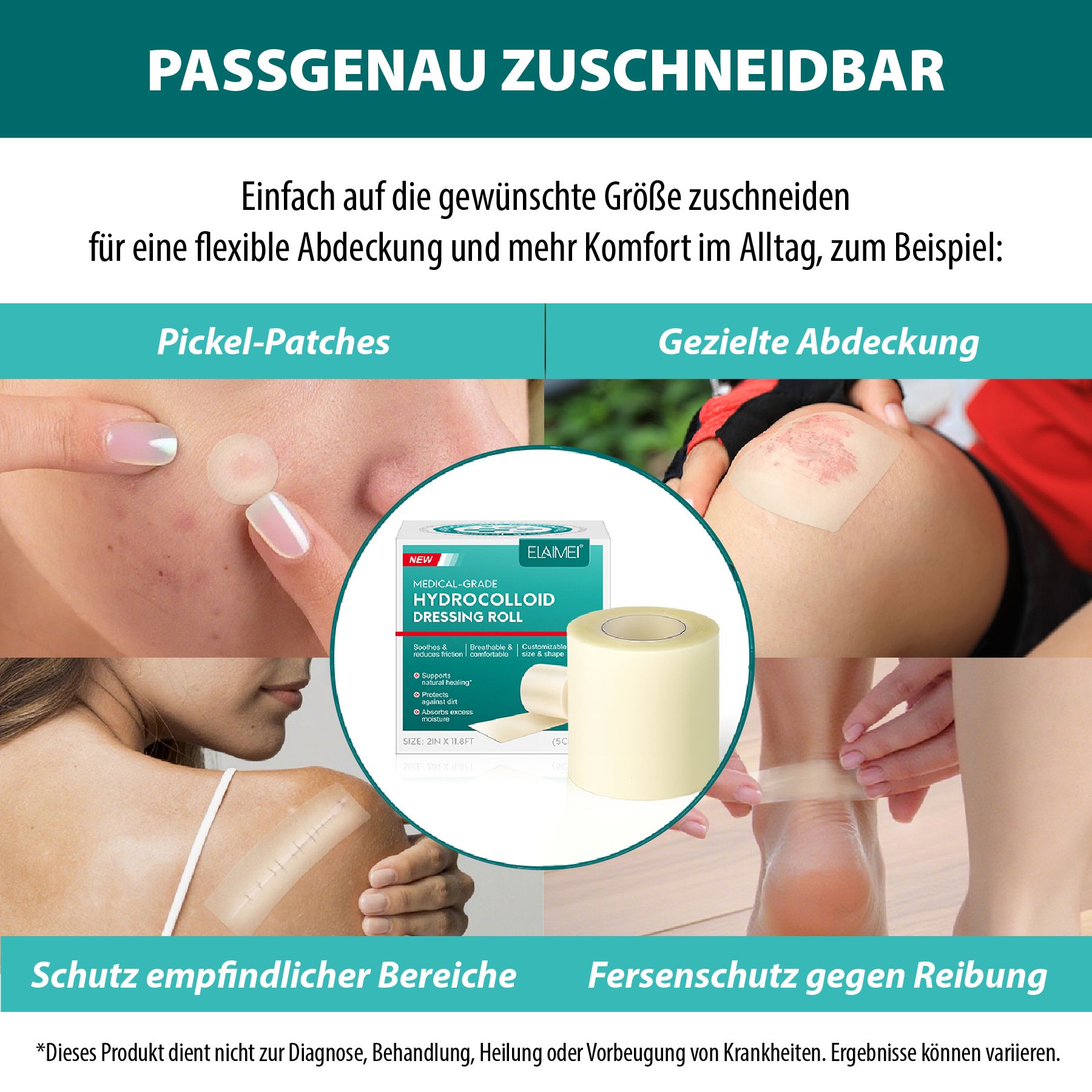 P-Beauty Wundpflaster Hydrocolloid Verband Rolle Selbstklebend Wasserfest