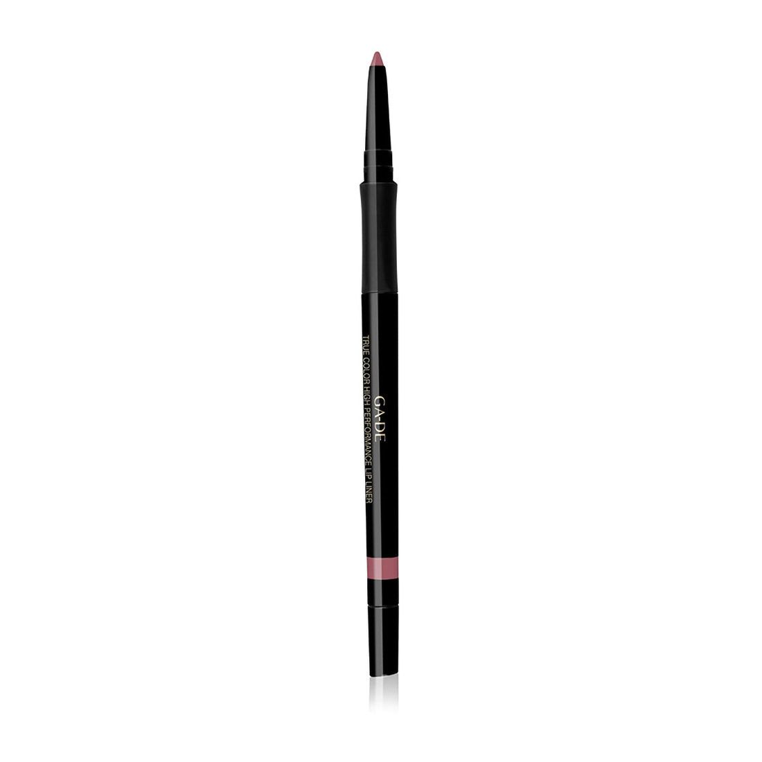 Schwarzer Lipliner mit rosafarbenem Stift. Der Stift hat den Markennamen Ga-De.