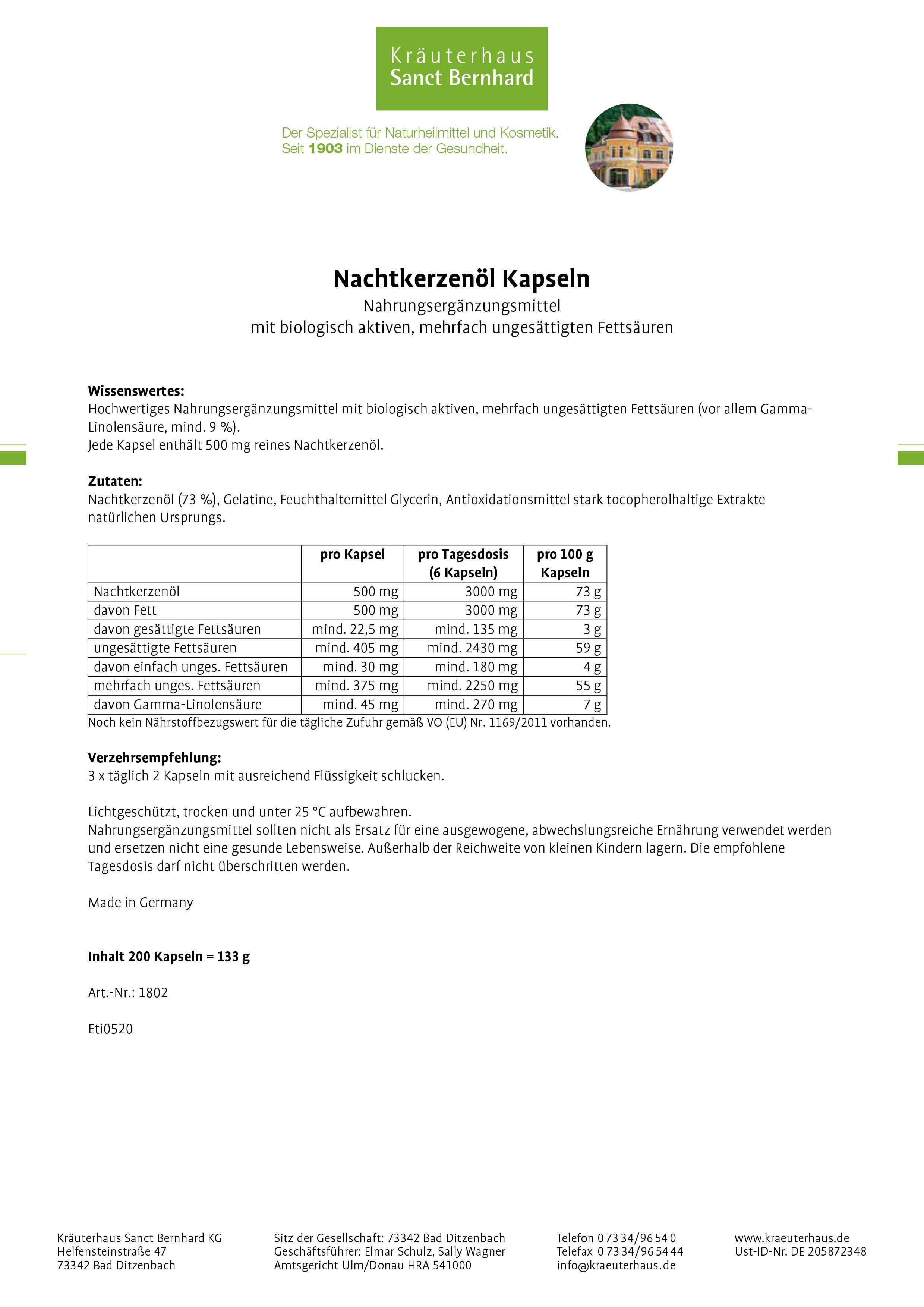 Sanct Bernhard Nachtkerzenöl-Kapseln 3x200 St Kapseln